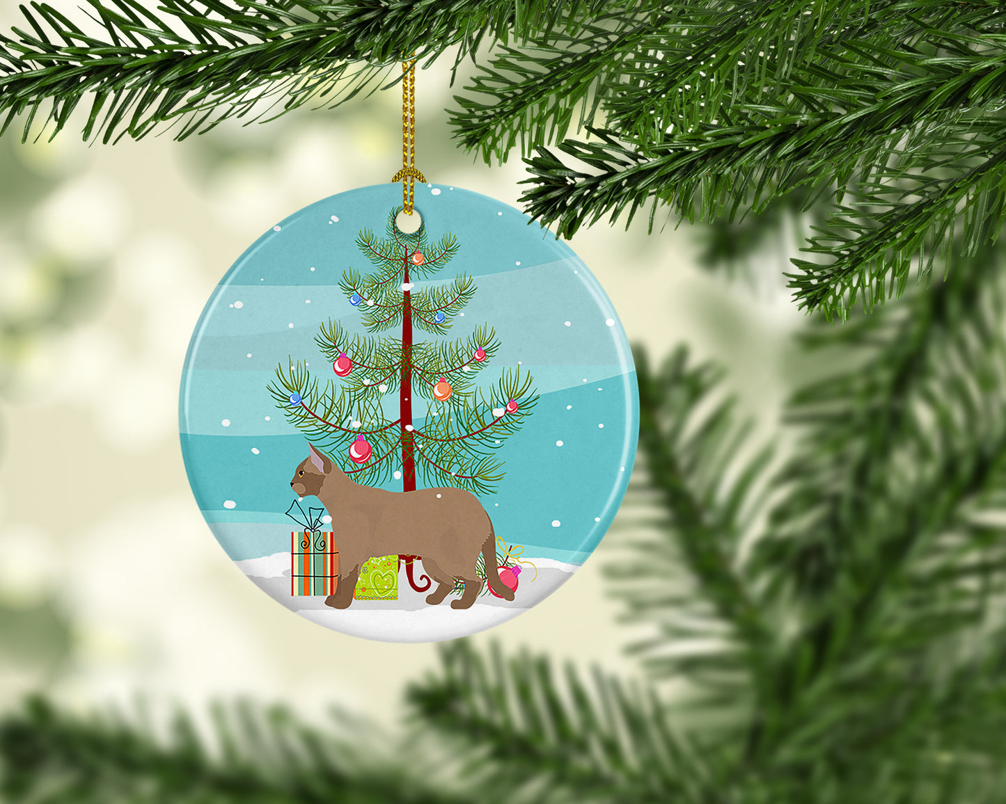 European Burmese Cat Christmas Ceramic Ornament
