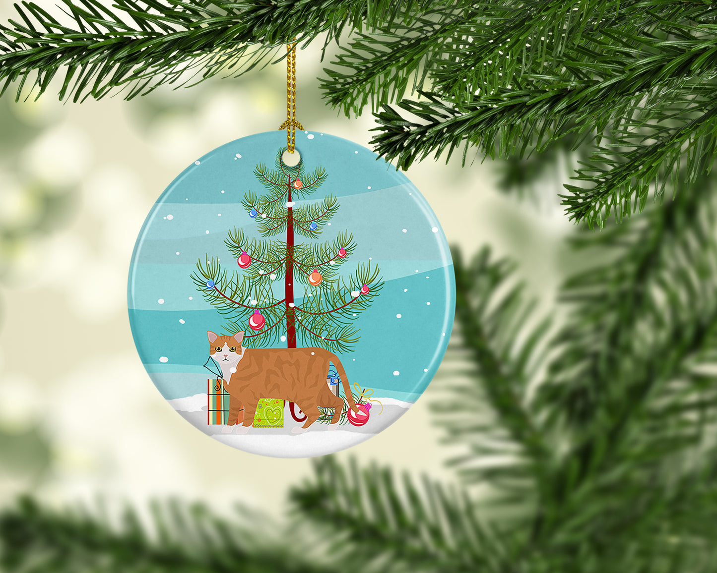 European Shorthair Cat Christmas Ceramic Ornament