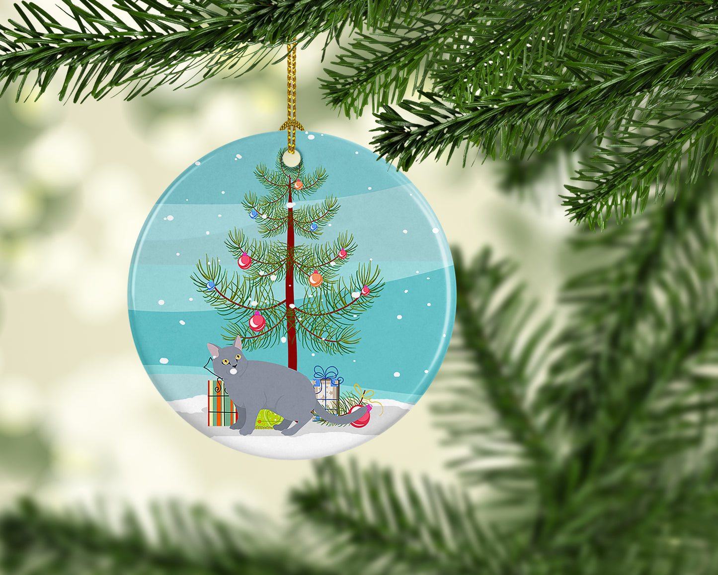European Shorthair Cat Christmas Ceramic Ornament