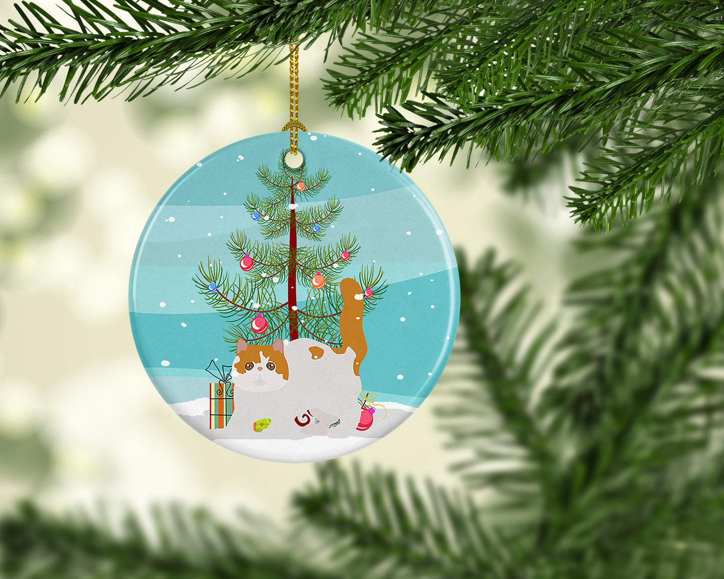 Exotic Shorthair Cat Christmas Ceramic Ornament