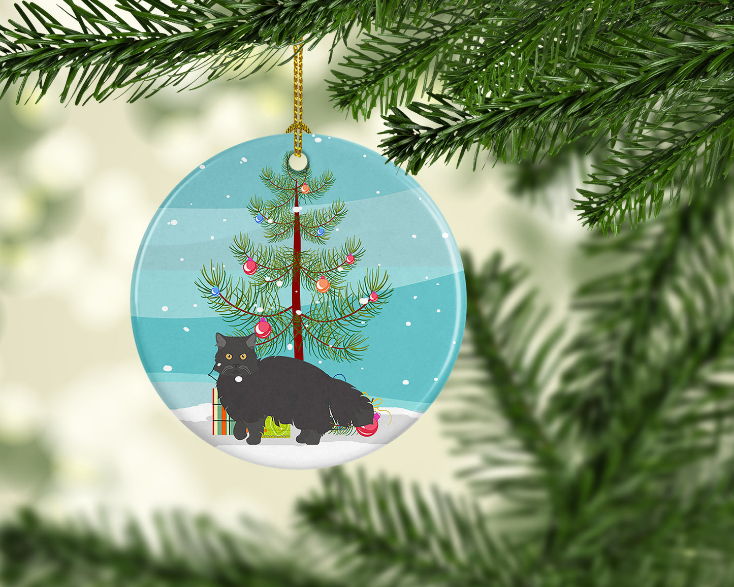 Black Persian Traditional Cat Christmas Ceramic Ornament