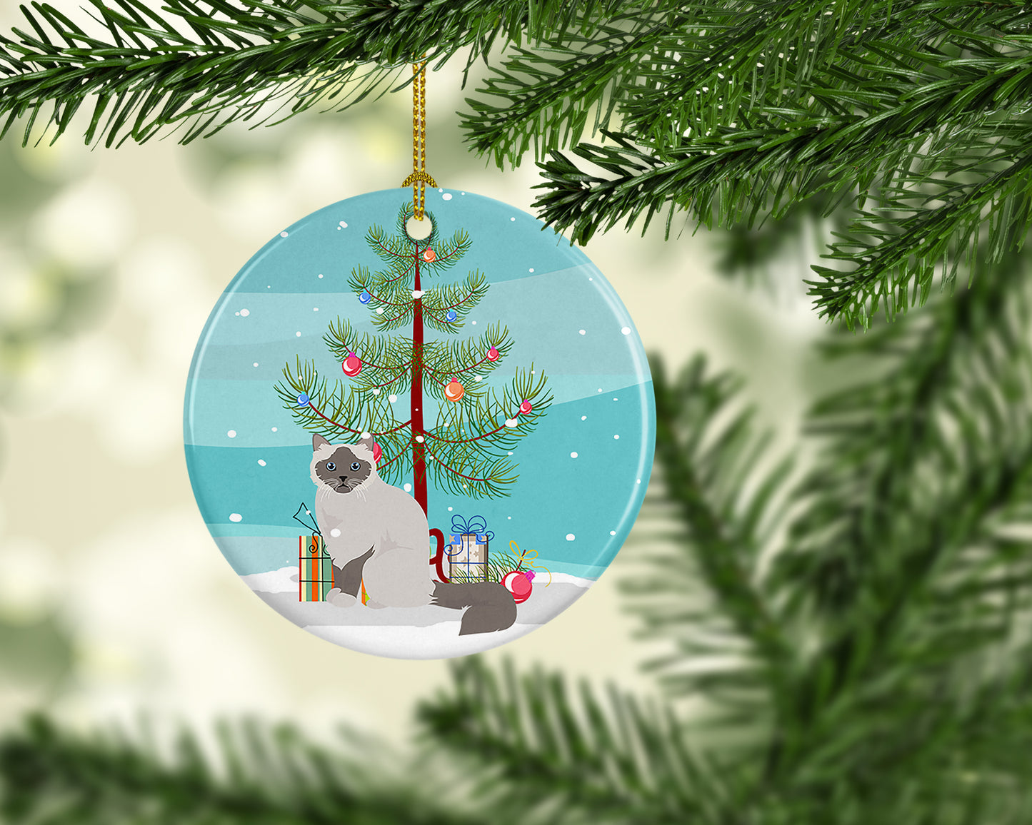 Birman Cat Christmas Ceramic Ornament