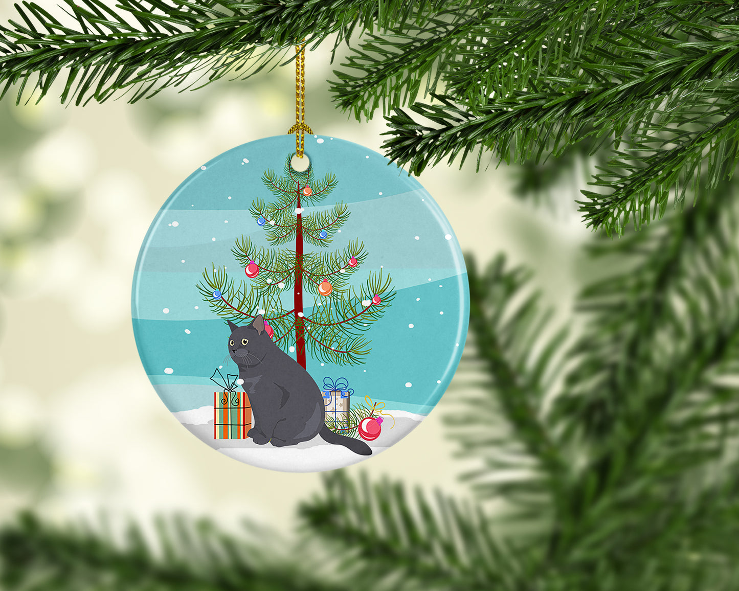 British Shorthair Cat Christmas Ceramic Ornament