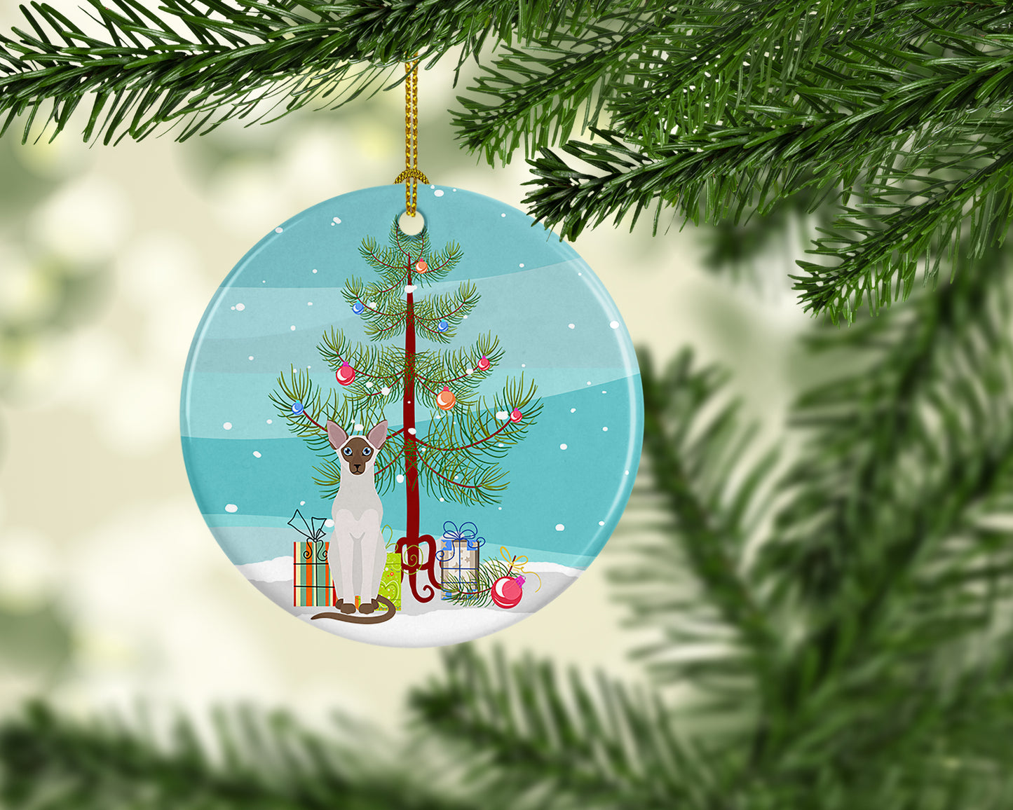 Colorpoint Shorthair Cat Christmas Ceramic Ornament