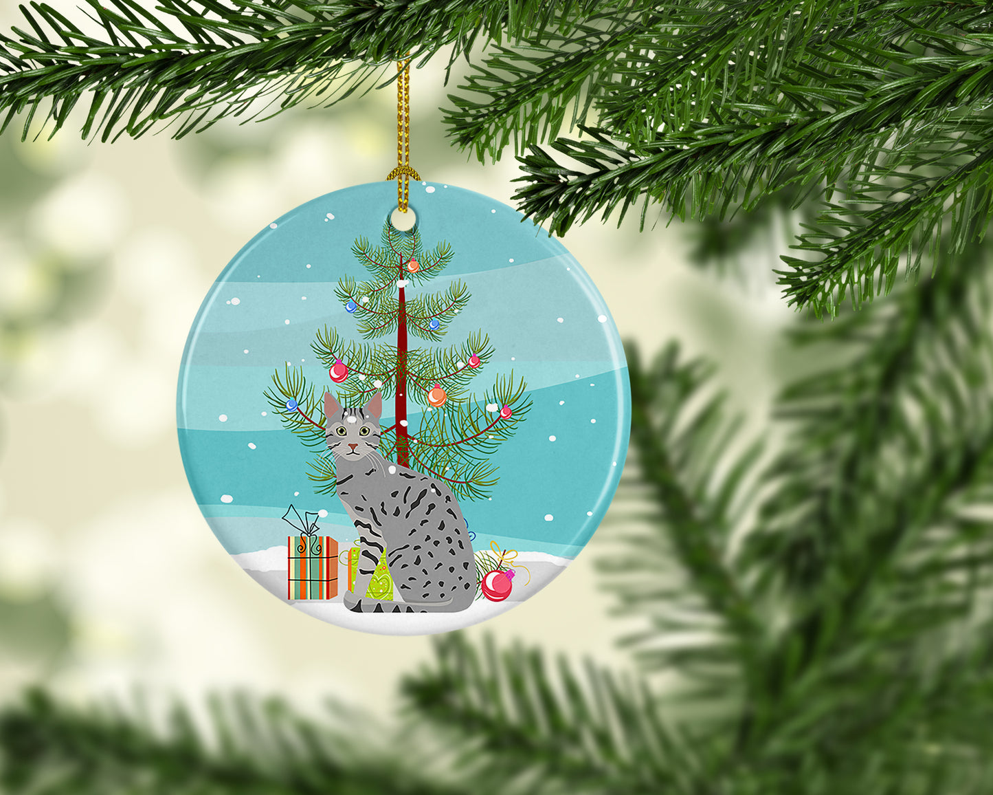 Egyptian Mau Cat Christmas Ceramic Ornament