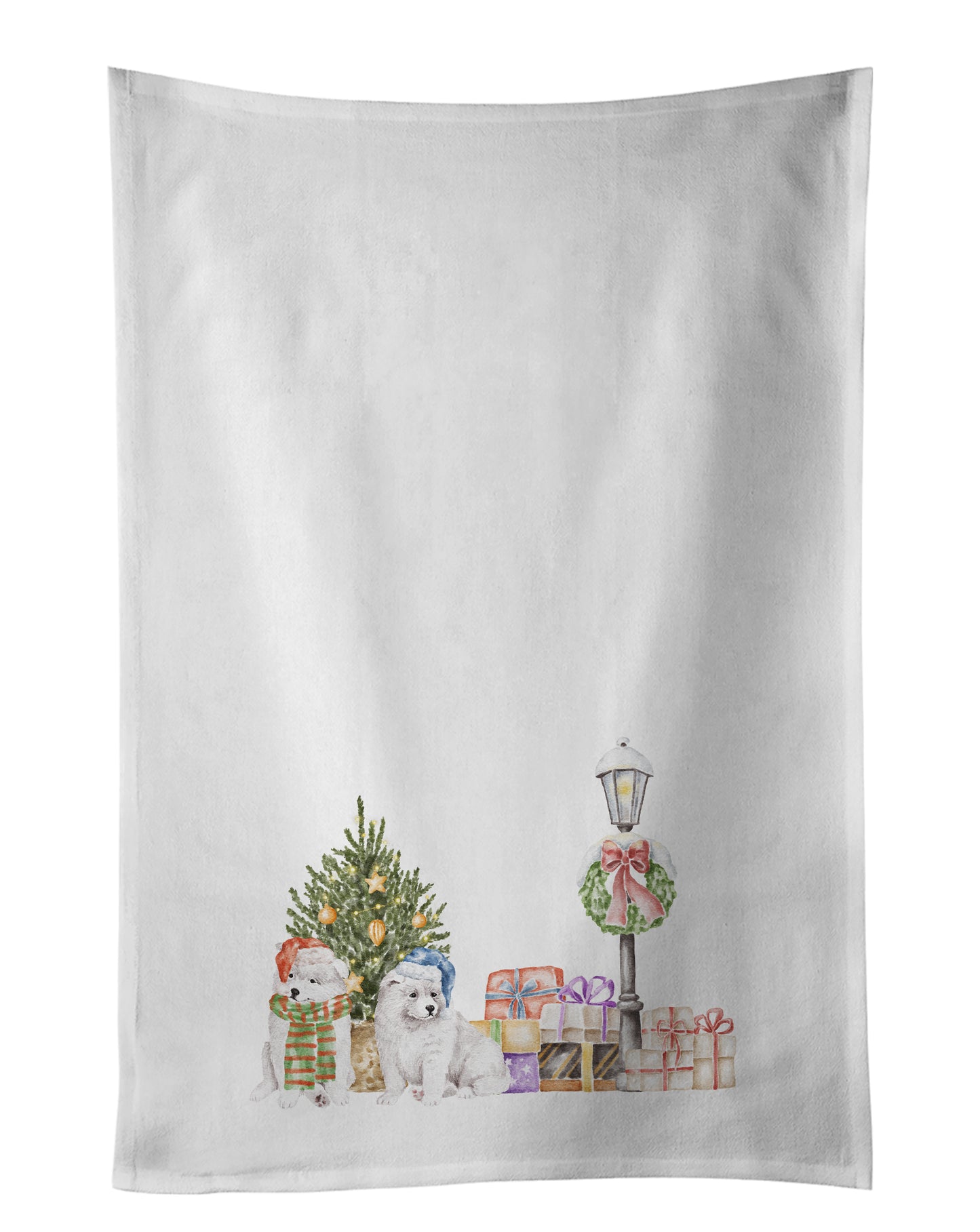 Buy this Samoyed Puppy Duo with Christmas Wonderland Kitchen Towel Set of 2