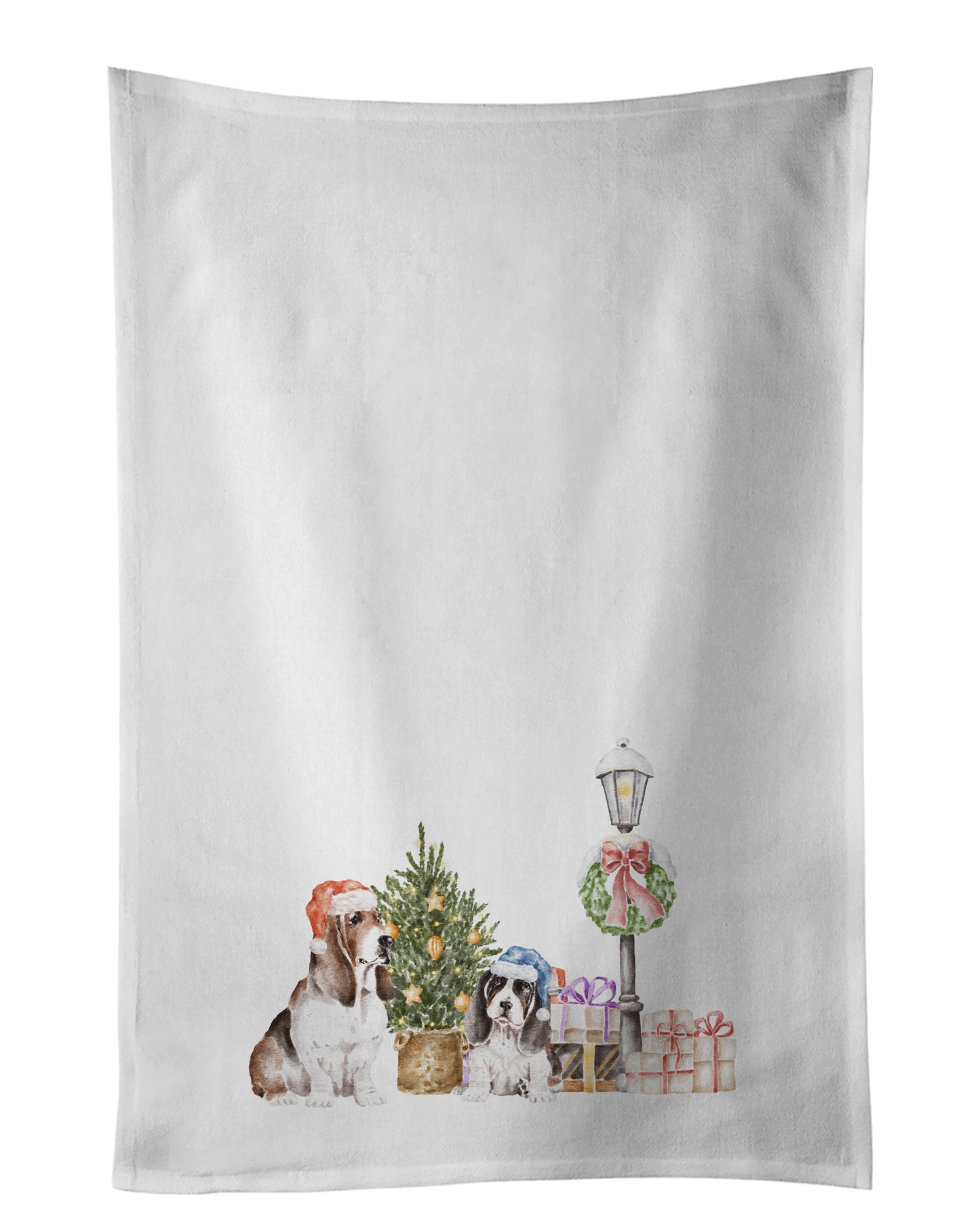 Buy this Basset Hound Tricolor Duo with Christmas Wonderland Kitchen Towel Set of 2