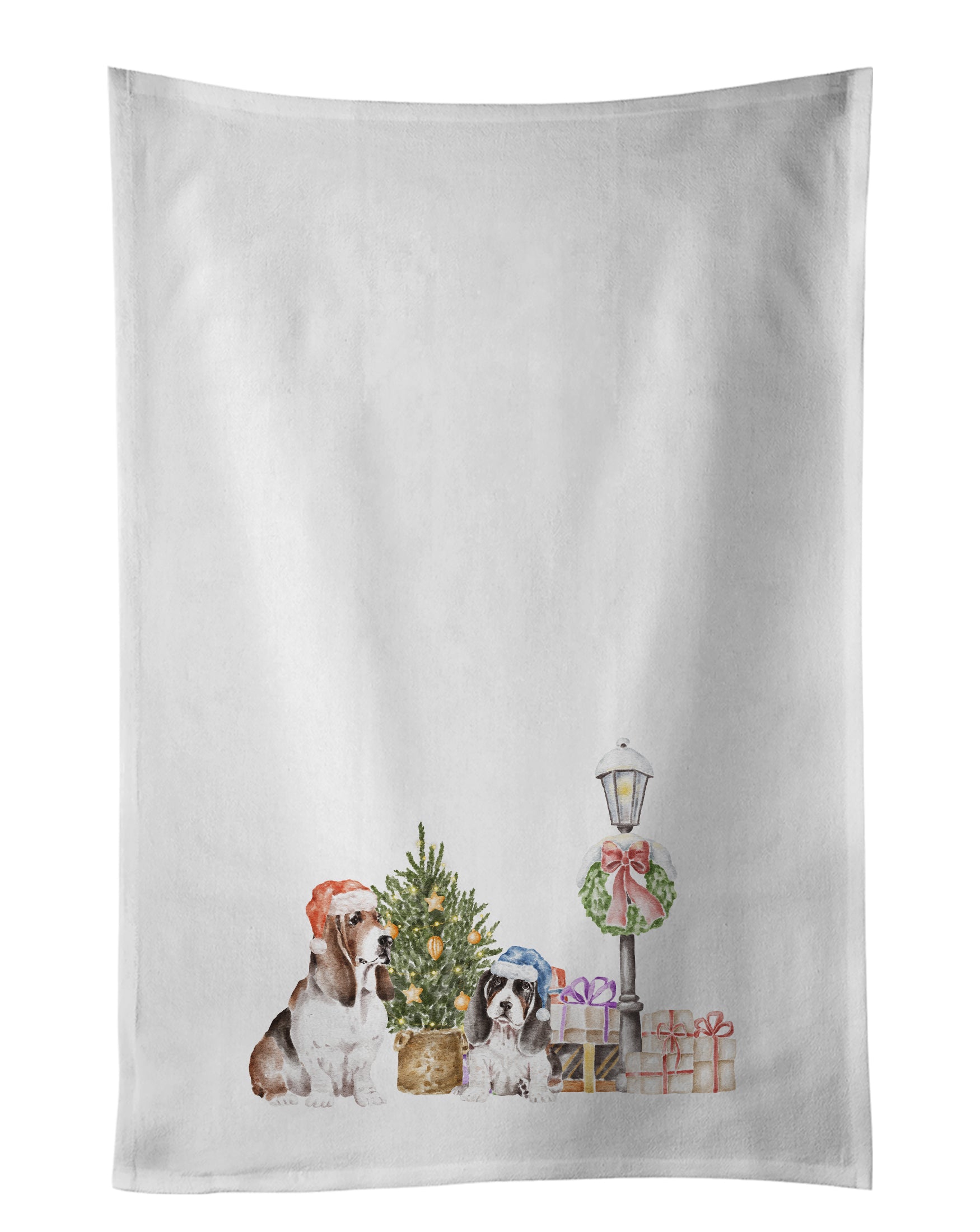Buy this Basset Hound Tricolor Duo with Christmas Wonderland Kitchen Towel Set of 2
