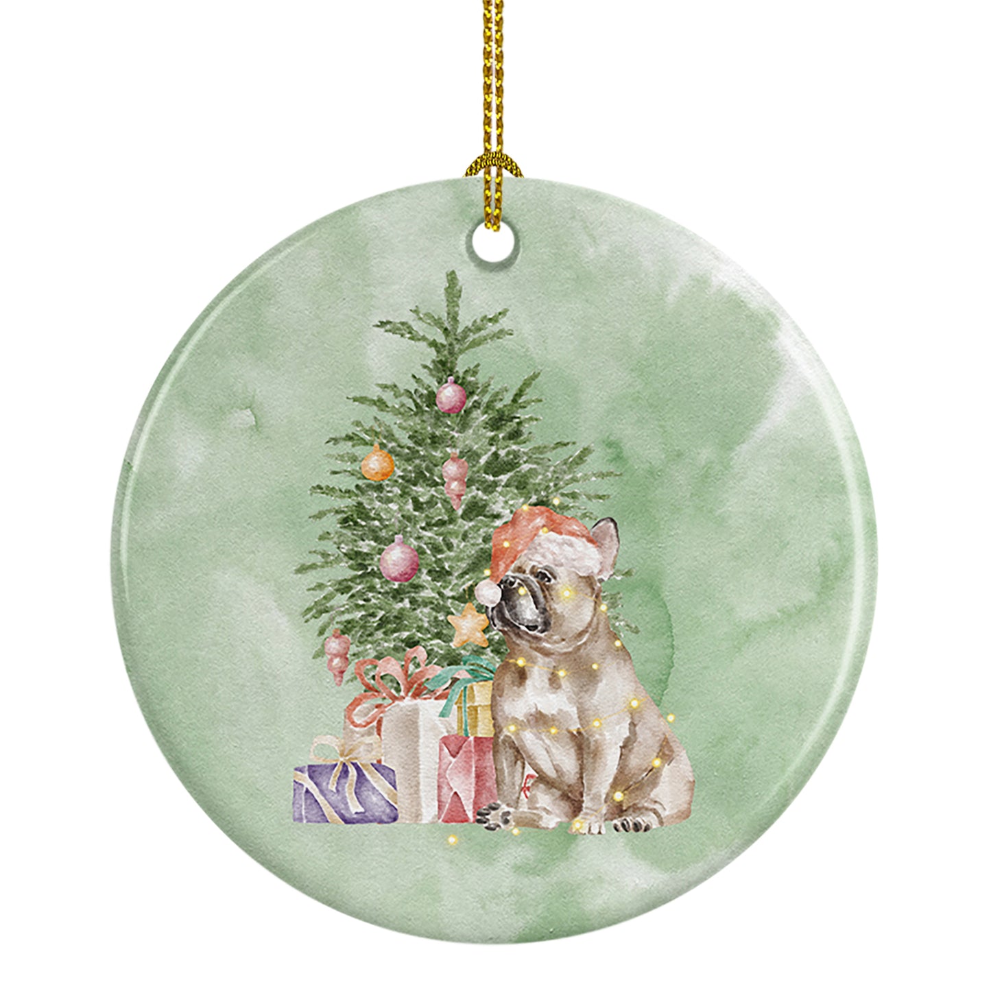 Buy this French Bulldog Fawn Christmas Presents and Tree Ceramic Ornament