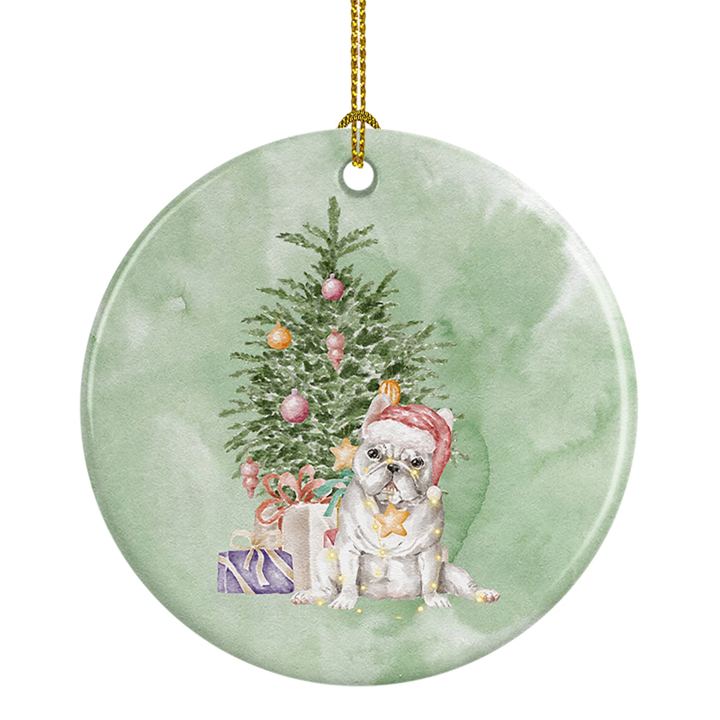 Buy this French Bulldog White Christmas Presents and Tree Ceramic Ornament