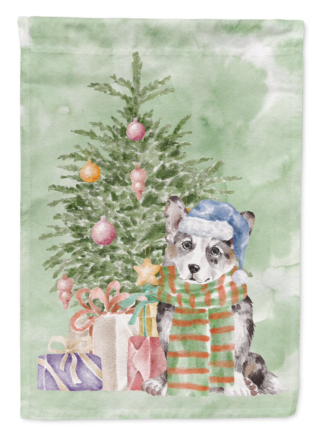 Buy this Corgi Cardigan Blue Merle Christmas Presents and Tree Garden Flag