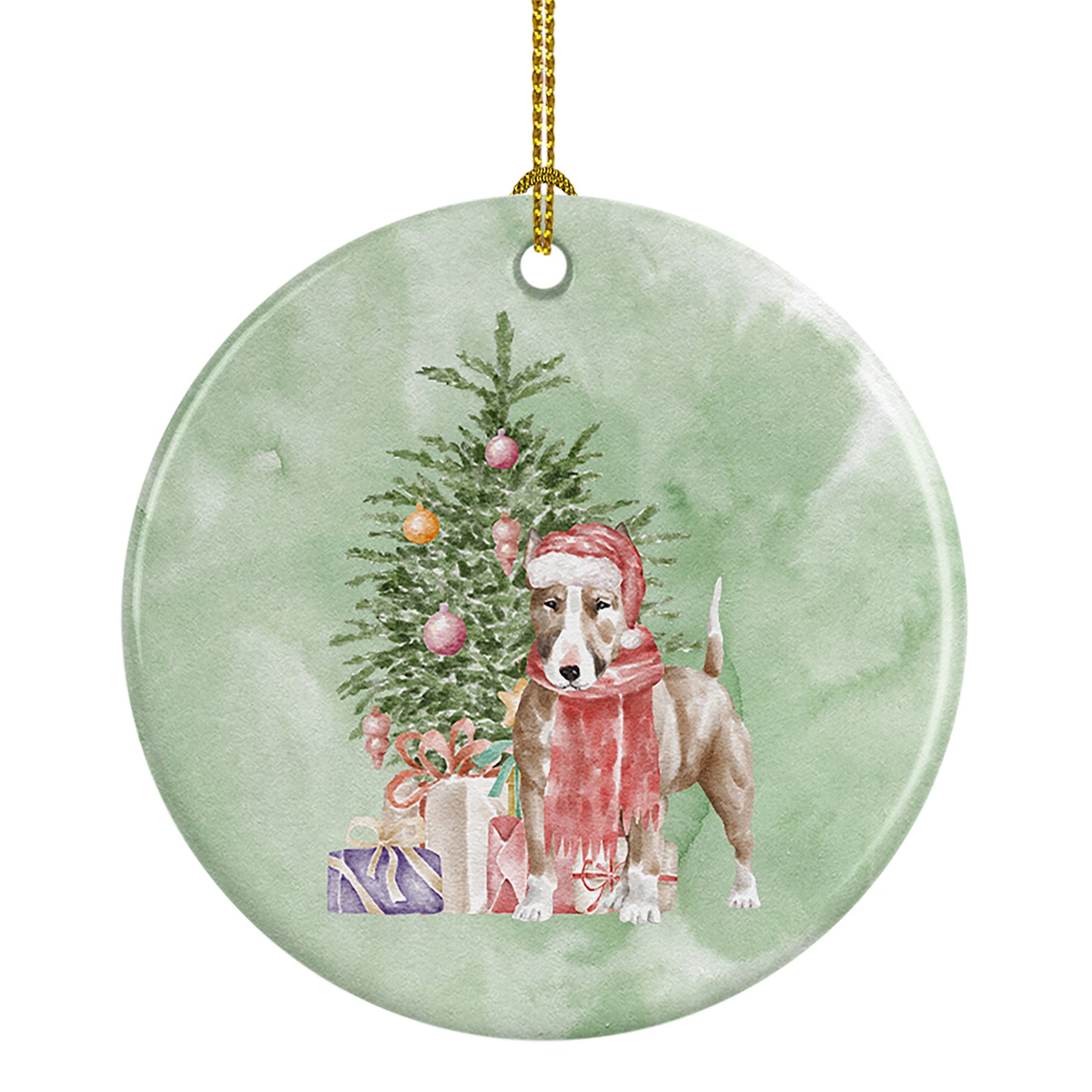 Buy this Bull Terrier Red Christmas Presents and Tree Ceramic Ornament