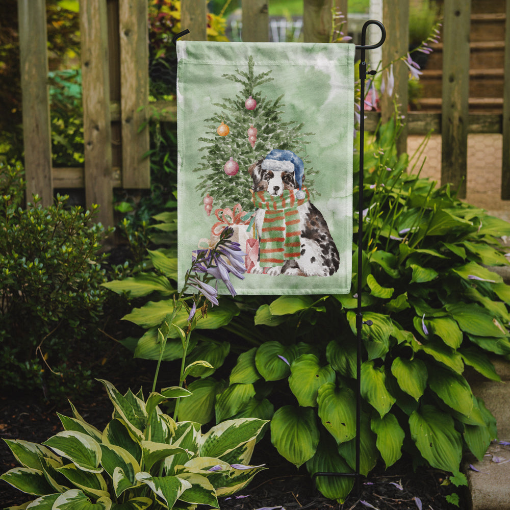 Australian Shepherd Puppy Christmas Presents and Tree Garden Flag