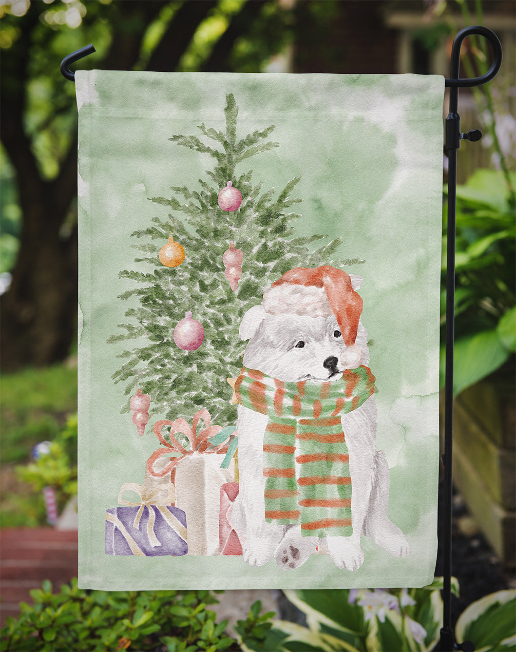 Samoyed Christmas Presents and Tree Garden Flag