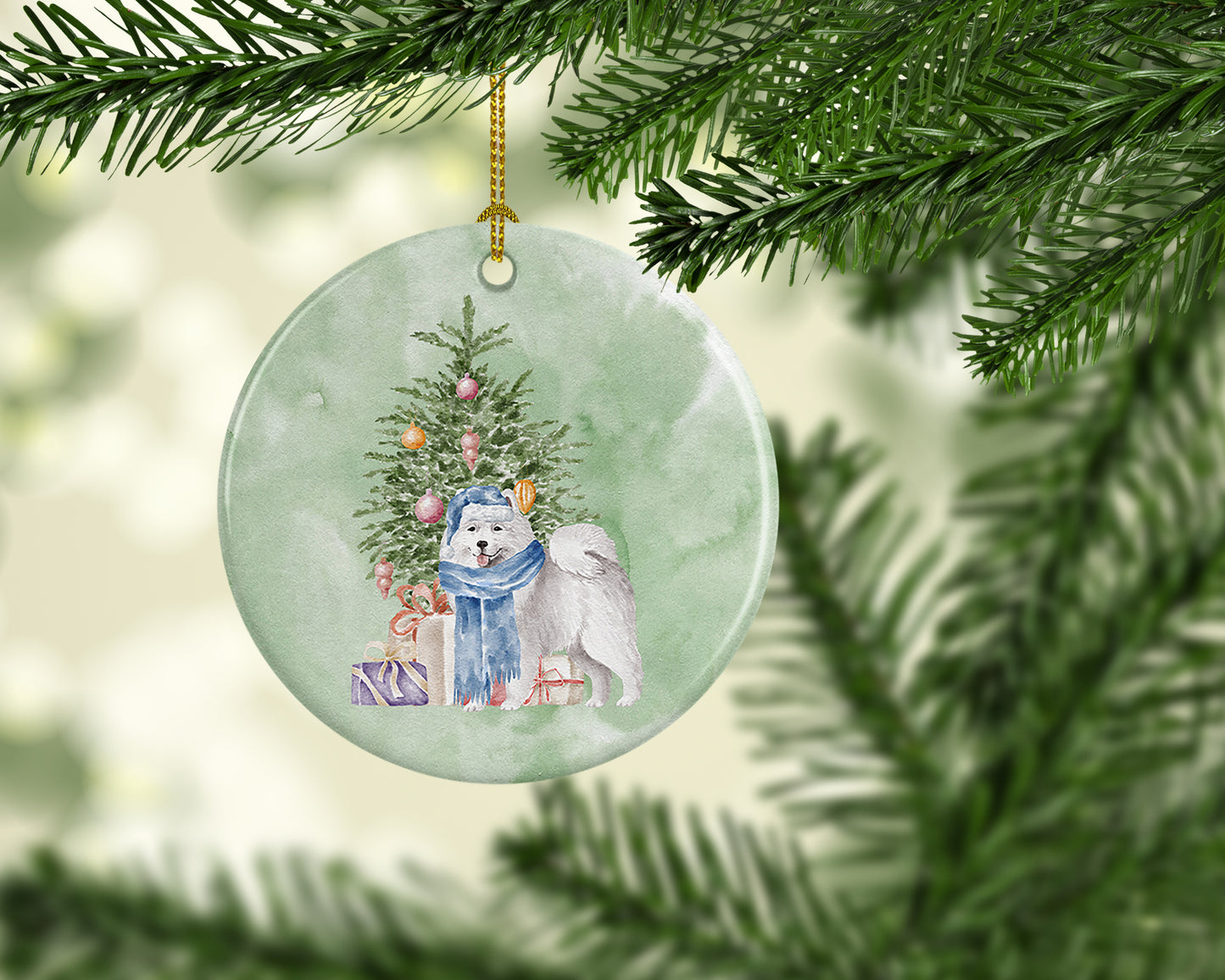 Samoyed #2 Christmas Presents and Tree Ceramic Ornament