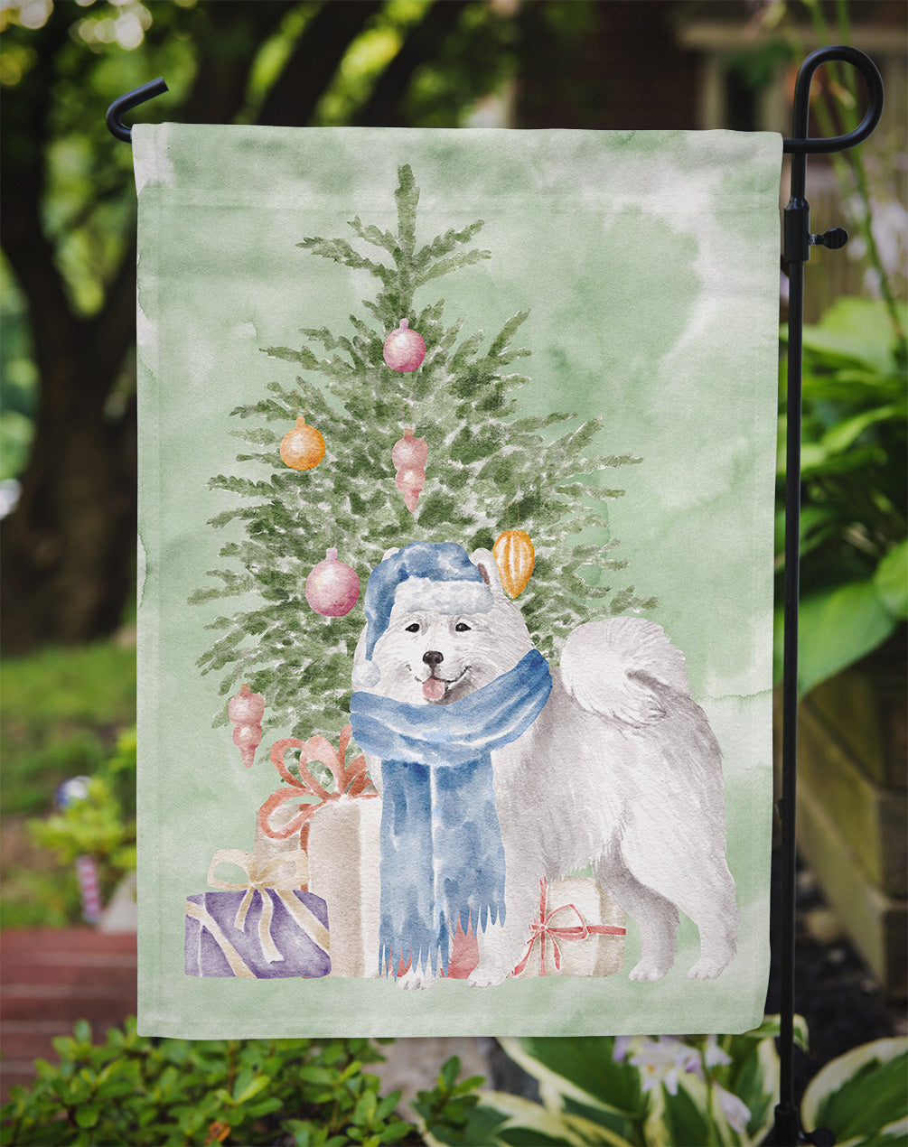 Samoyed #2 Christmas Presents and Tree Garden Flag