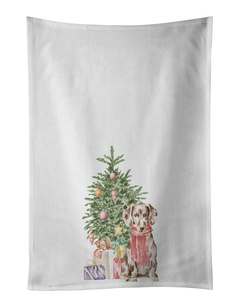 Buy this Dachshund Chocolate Piebald Dapple  Christmas Presents and Tree Kitchen Towel Set of 2