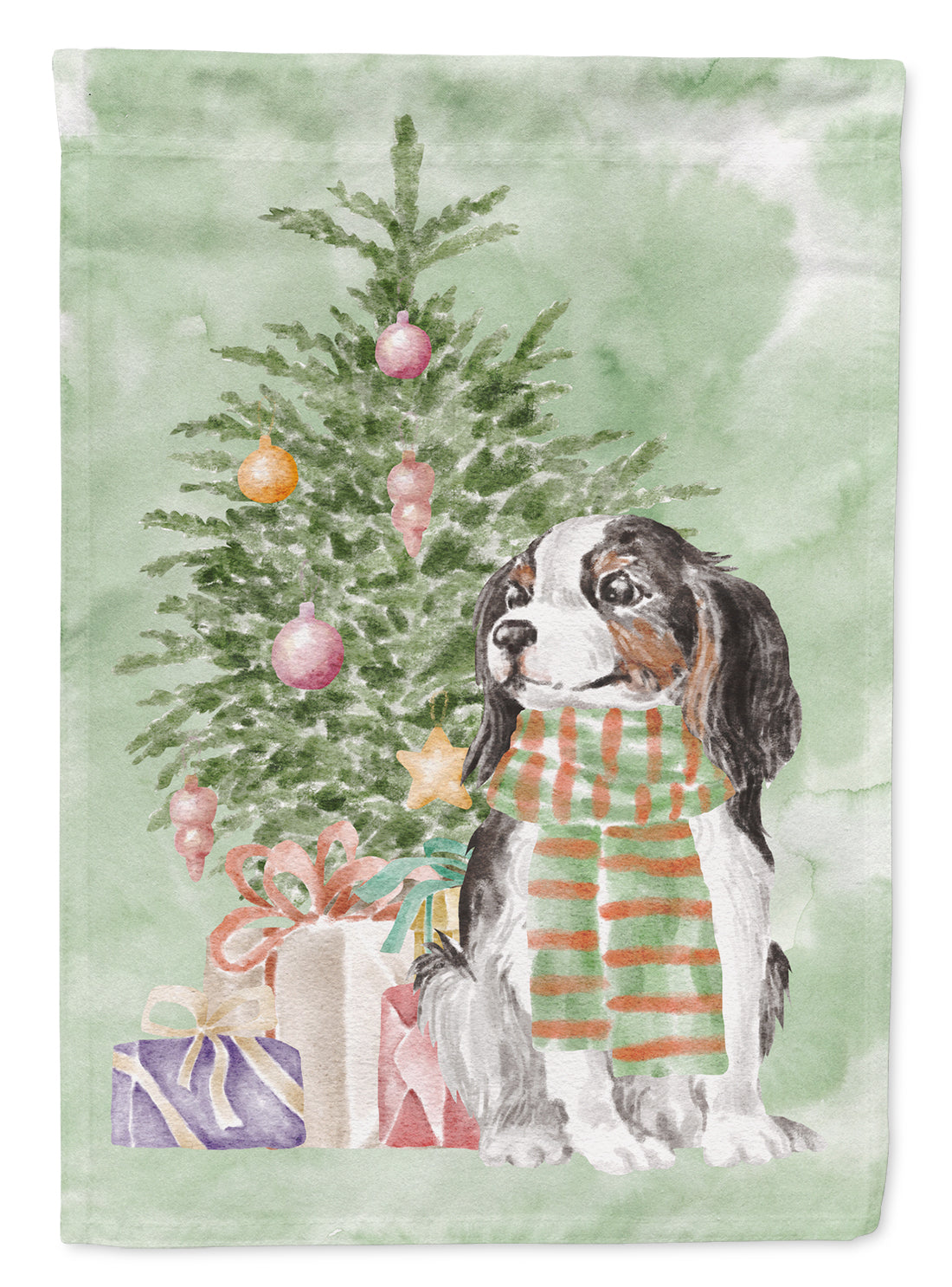 Buy this Cavalier Spaniel Tricolor Christmas Presents and Tree Garden Flag