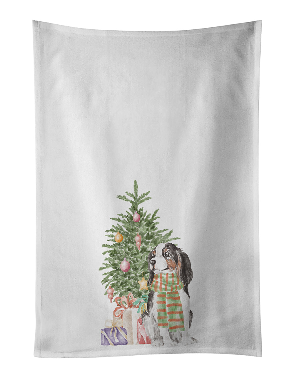 Buy this Cavalier Spaniel Tricolor Christmas Presents and Tree Kitchen Towel Set of 2