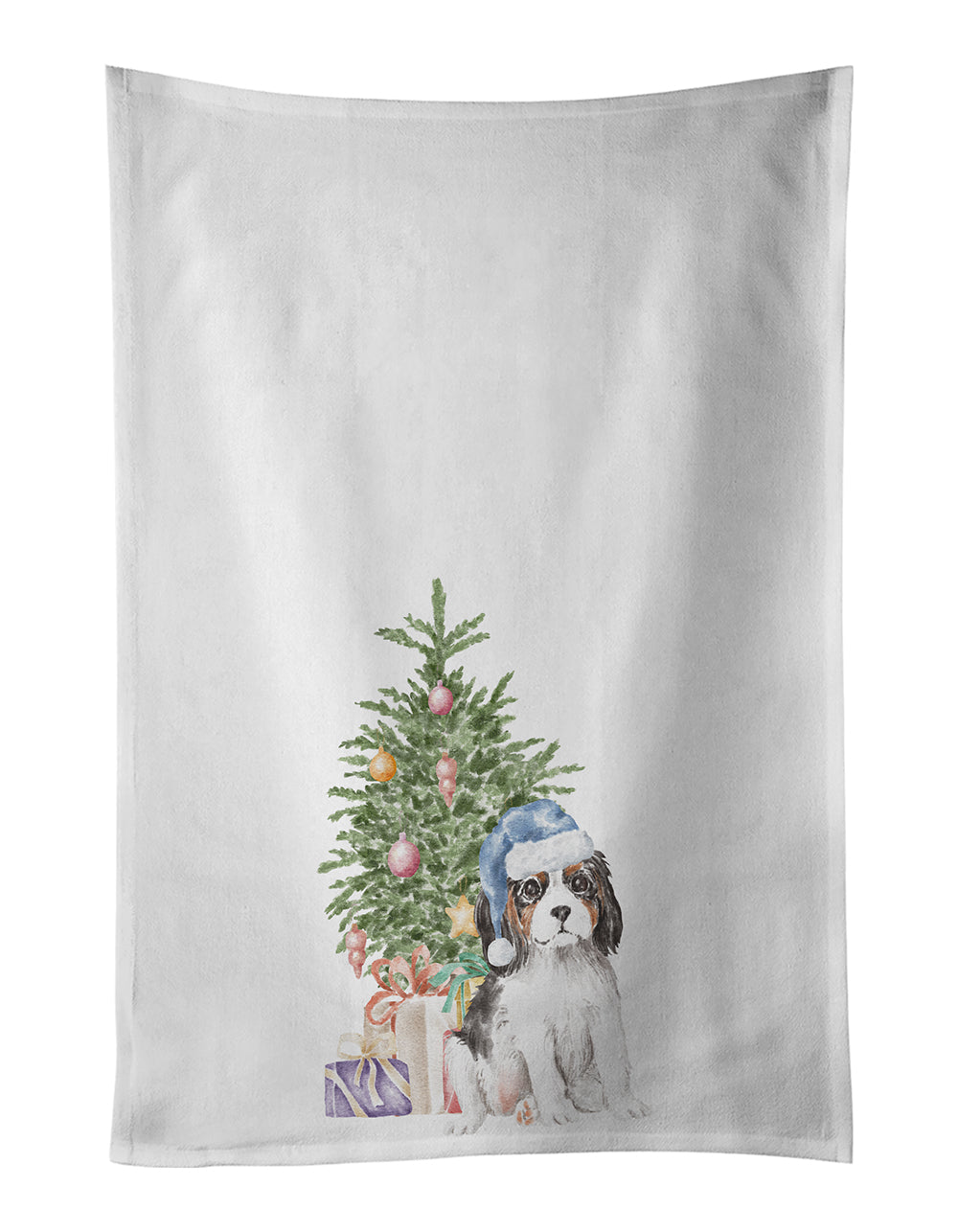 Buy this Cavalier Spaniel Tricolor Puppy Christmas Presents and Tree Kitchen Towel Set of 2