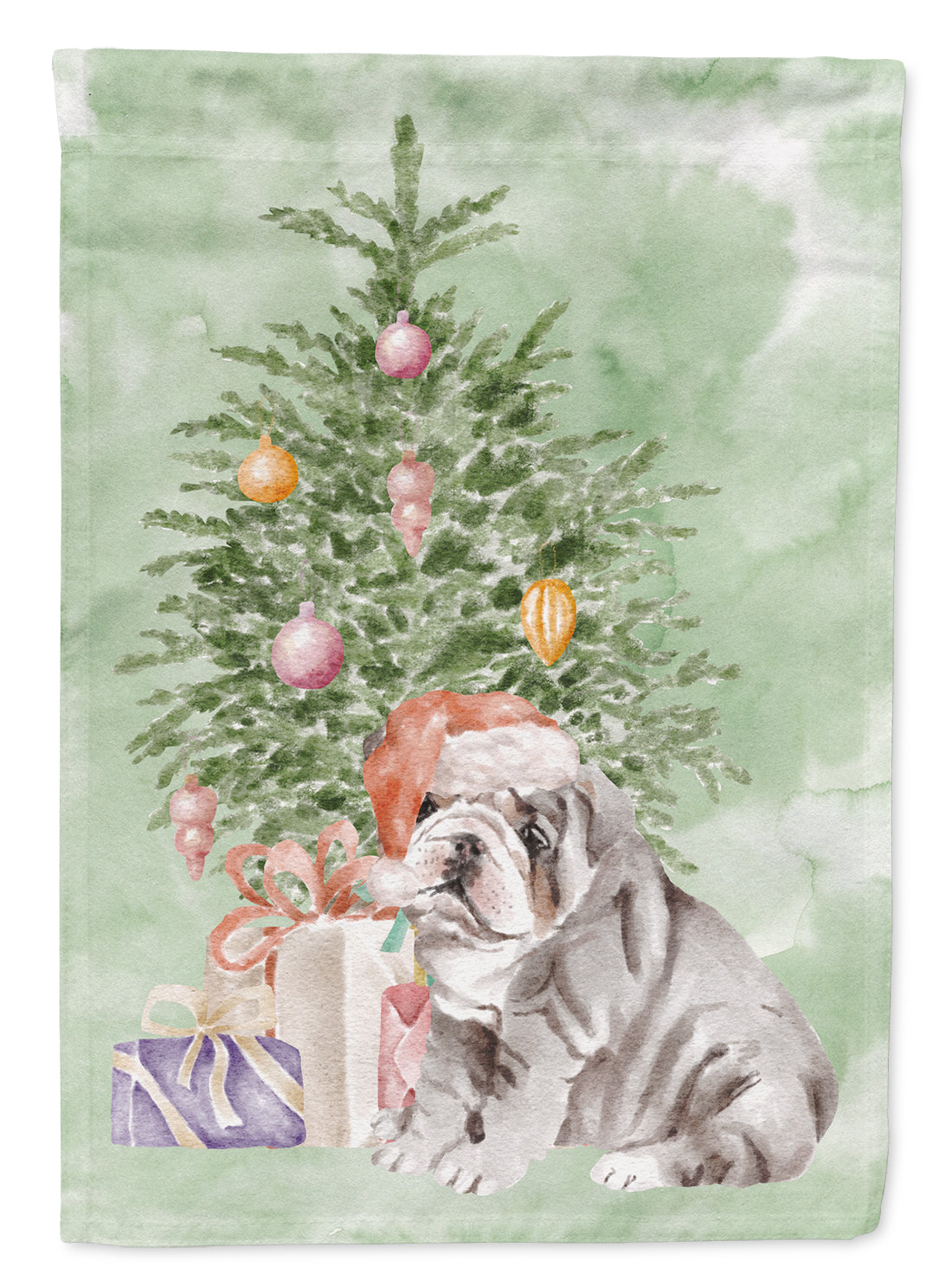 Buy this Bulldog, English Bulldog Puppy #2 Christmas Presents and Tree Garden Flag