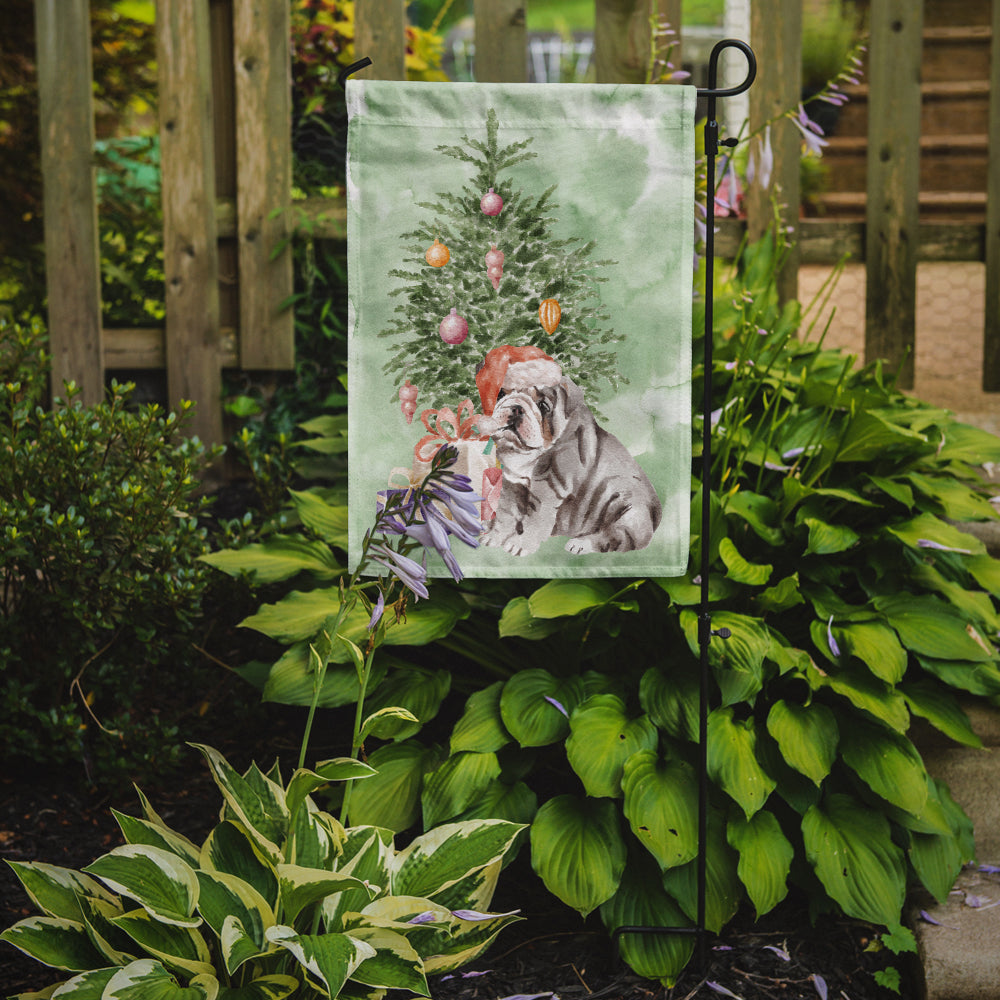 Bulldog, English Bulldog Puppy #2 Christmas Presents and Tree Garden Flag