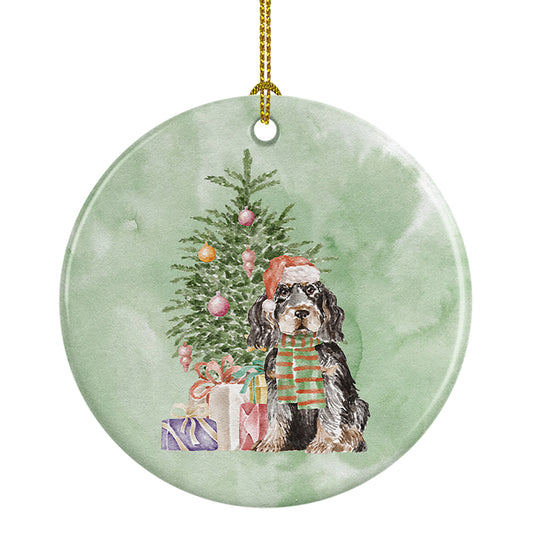 Buy this Cocker Spaniel English Black Tan Christmas Presents and Tree Ceramic Ornament