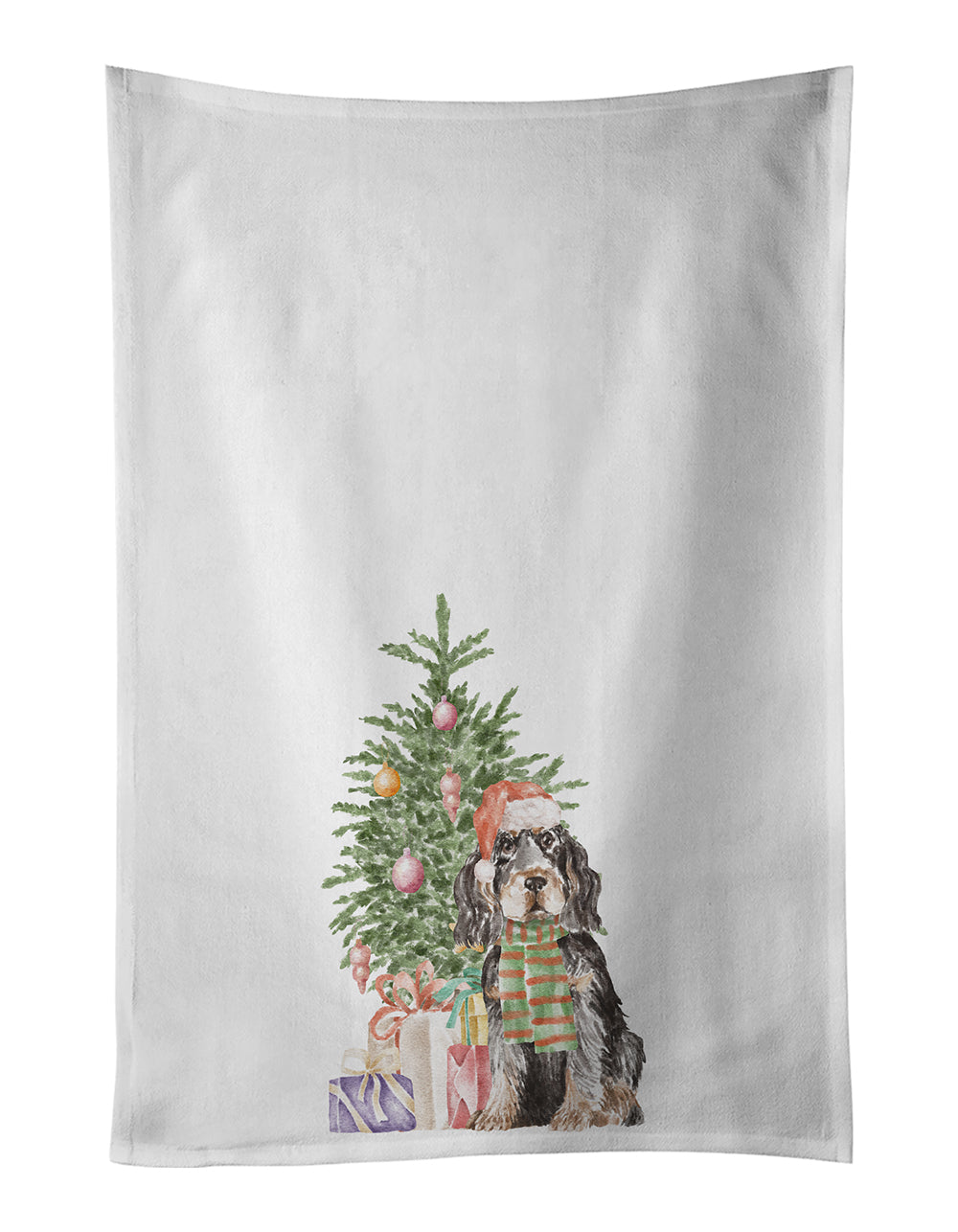 Buy this Cocker Spaniel English Black Tan Christmas Presents and Tree Kitchen Towel Set of 2