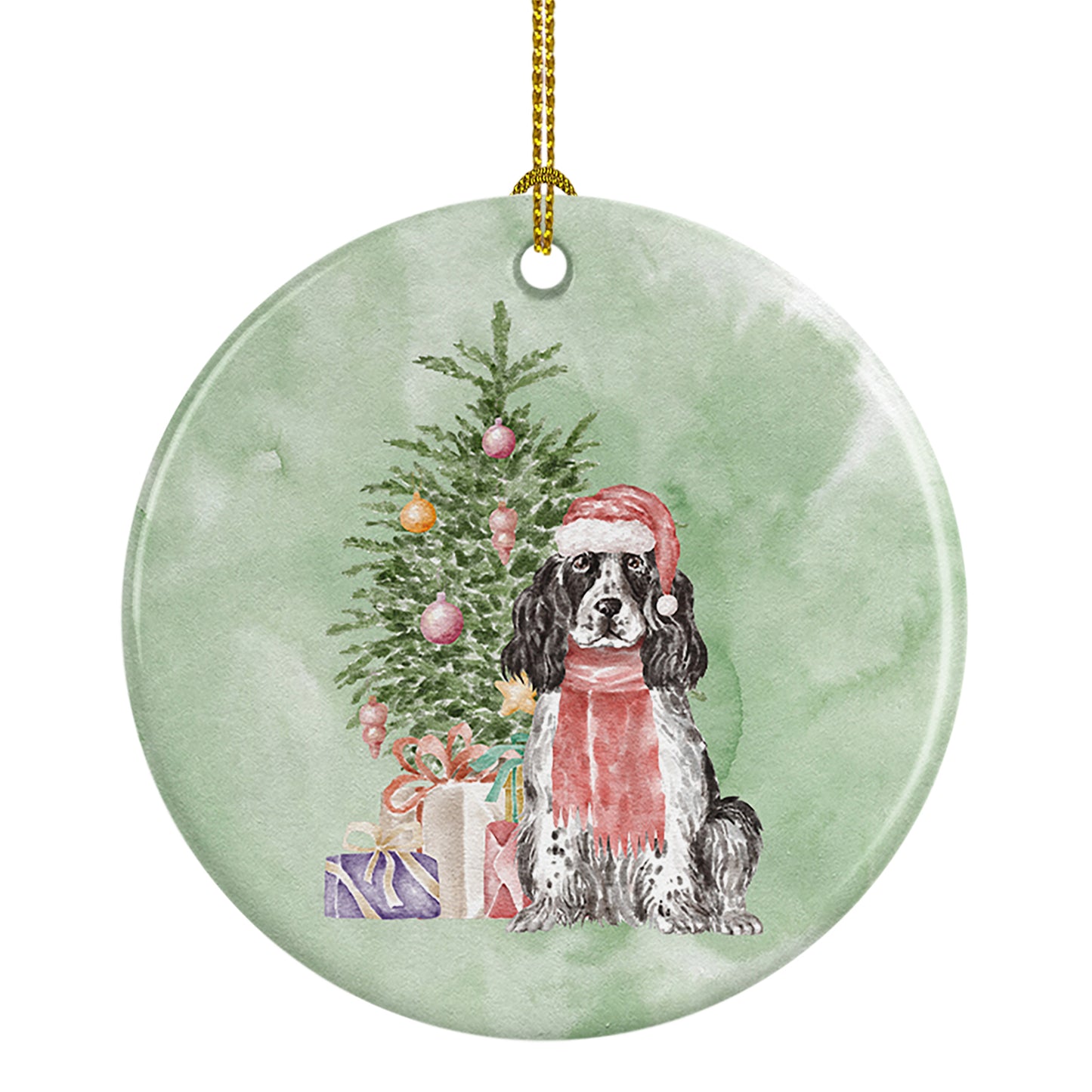 Buy this Cocker Spaniel English Black Parti Christmas Presents and Tree Ceramic Ornament