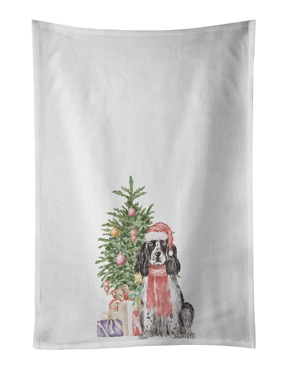 Buy this Cocker Spaniel English Black Parti Christmas Presents and Tree Kitchen Towel Set of 2