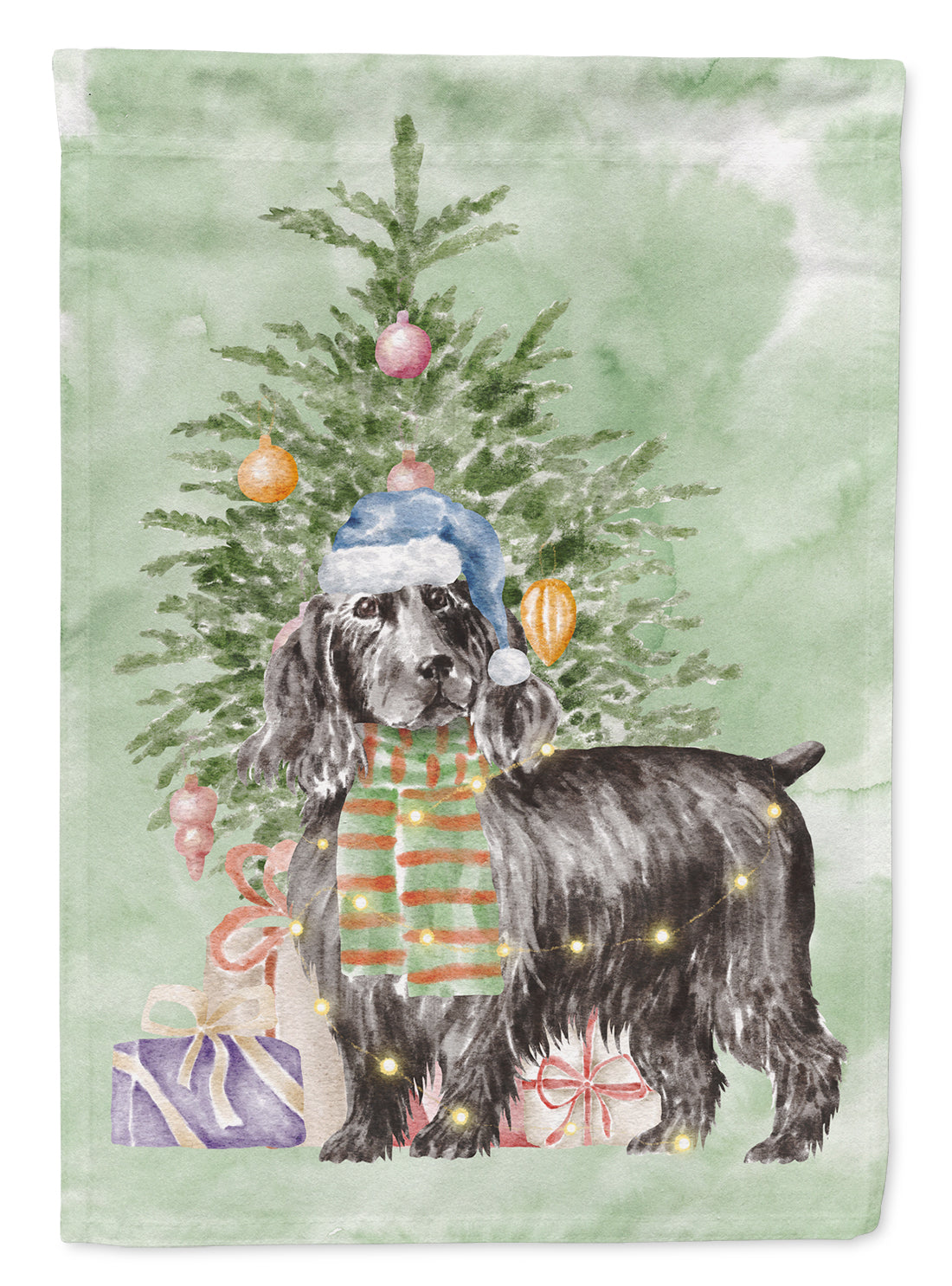 Buy this Cocker Spaniel English Black Christmas Presents and Tree Garden Flag