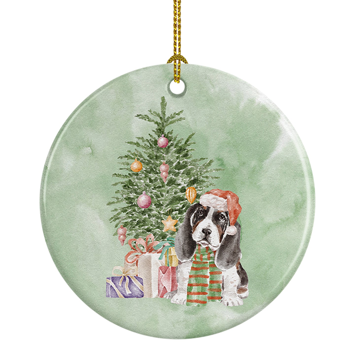 Buy this Basset Hound Puppy Christmas Presents and Tree Ceramic Ornament