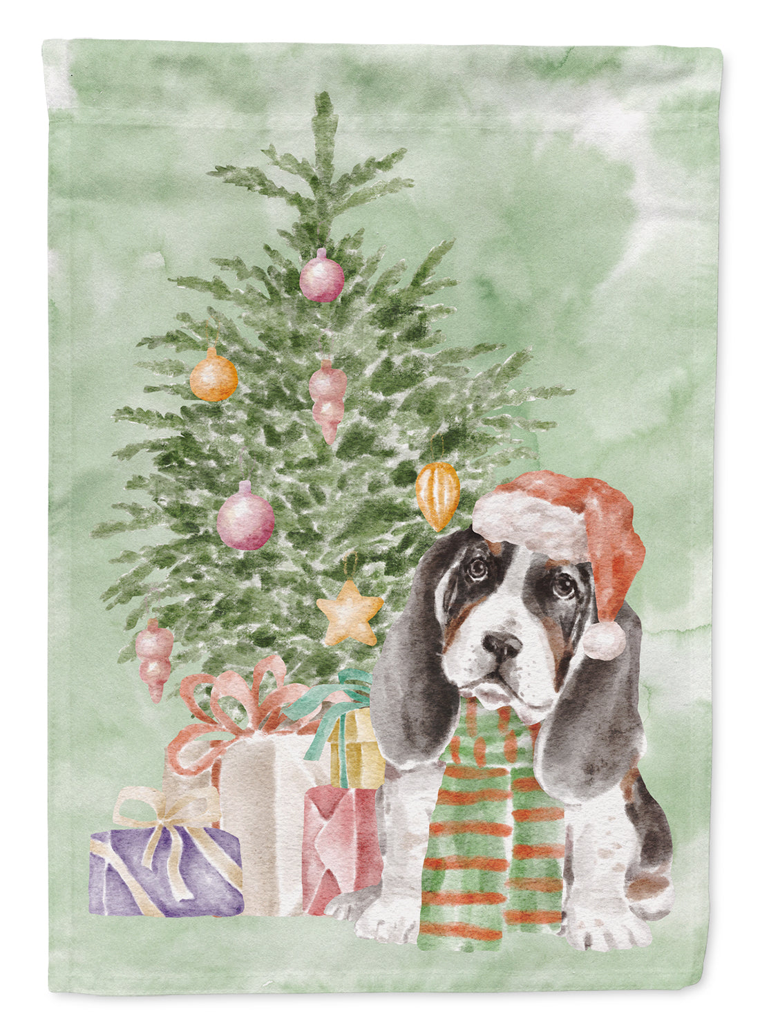 Buy this Basset Hound Puppy Christmas Presents and Tree Garden Flag