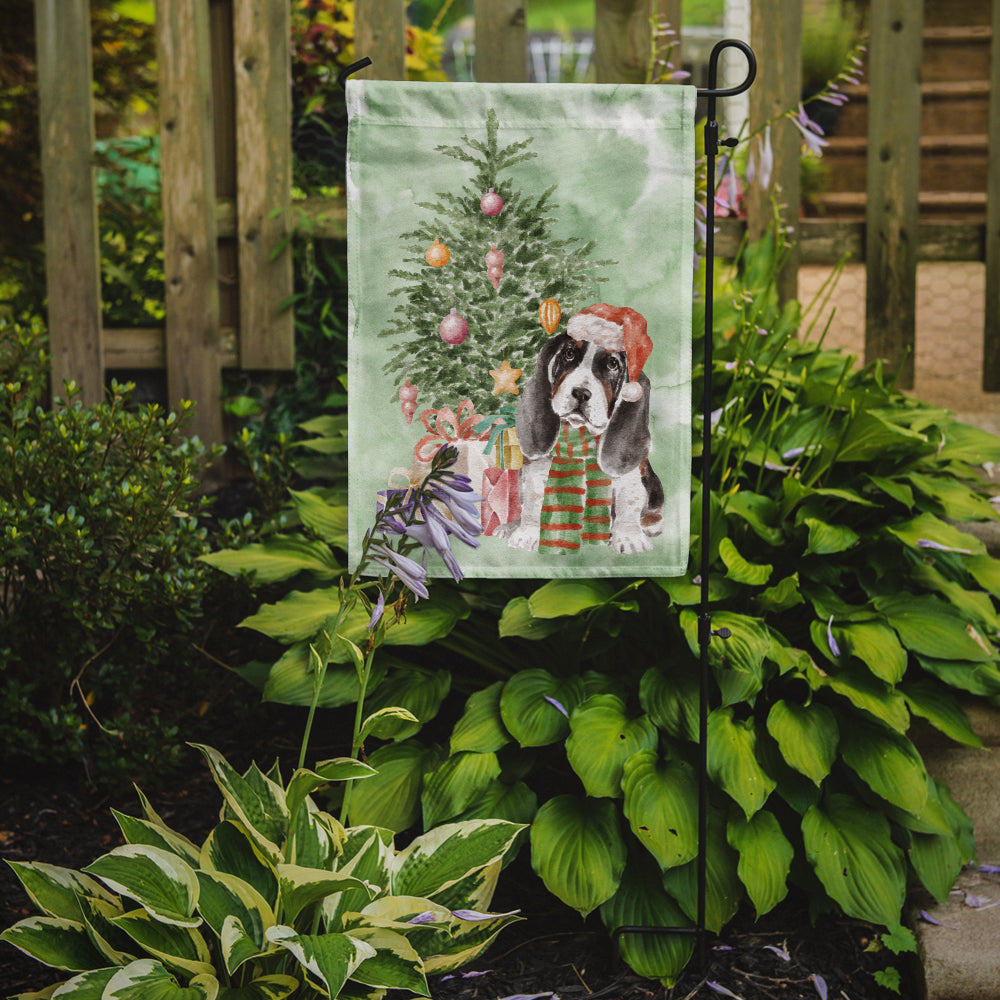 Basset Hound Puppy Christmas Presents and Tree Garden Flag