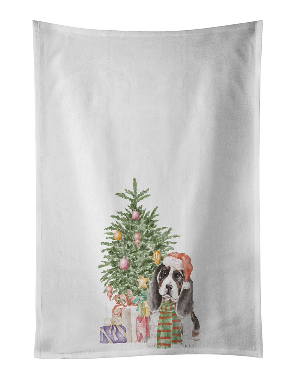 Buy this Basset Hound Puppy Christmas Presents and Tree Kitchen Towel Set of 2