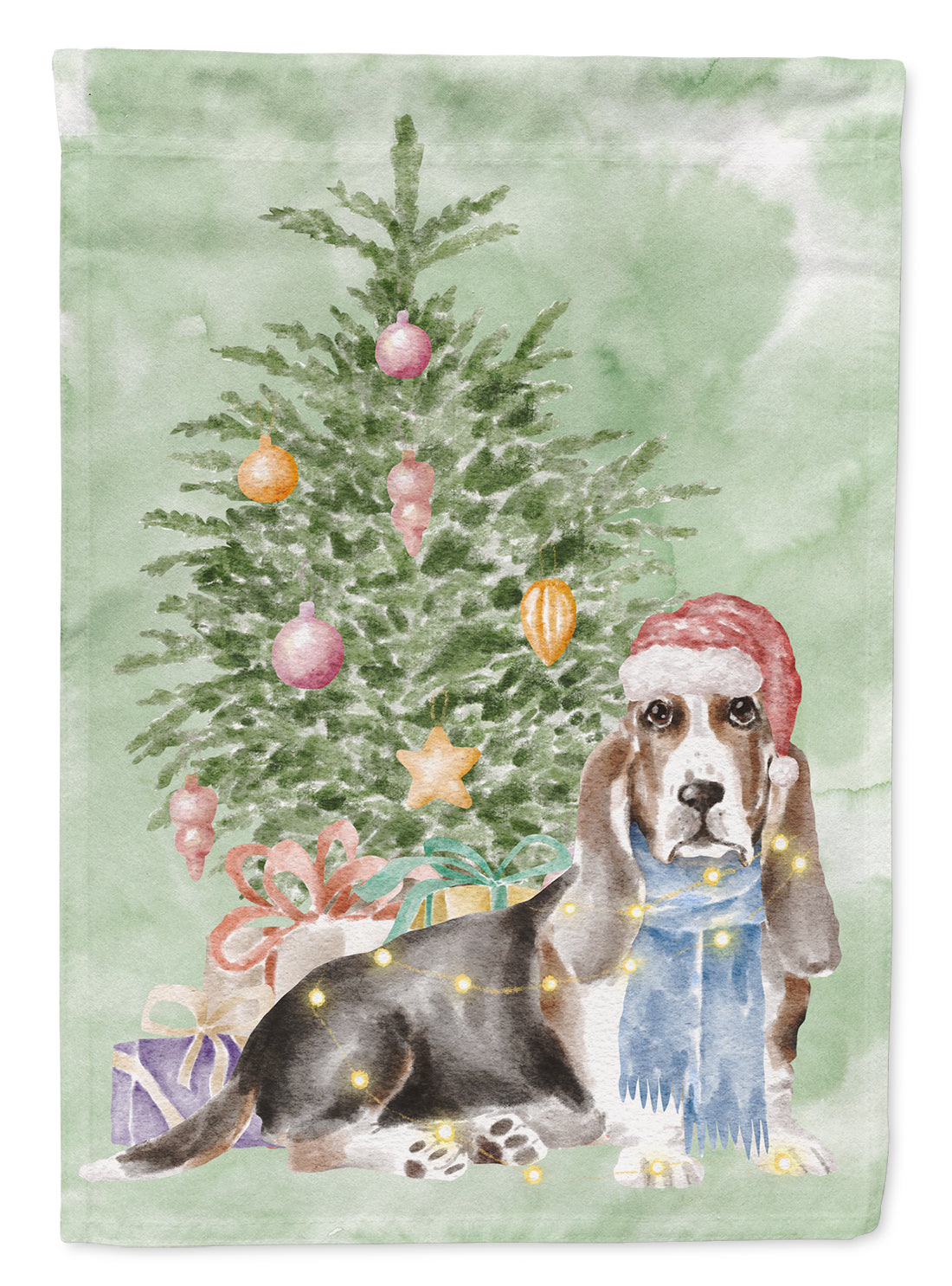 Buy this Basset Hound Christmas Presents and Tree Garden Flag