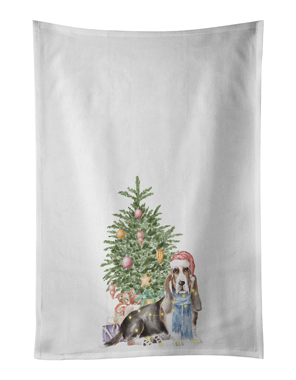 Buy this Basset Hound Christmas Presents and Tree Kitchen Towel Set of 2