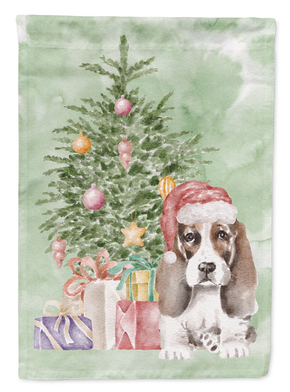 Buy this Basset Hound Puppy #2 Christmas Presents and Tree Garden Flag