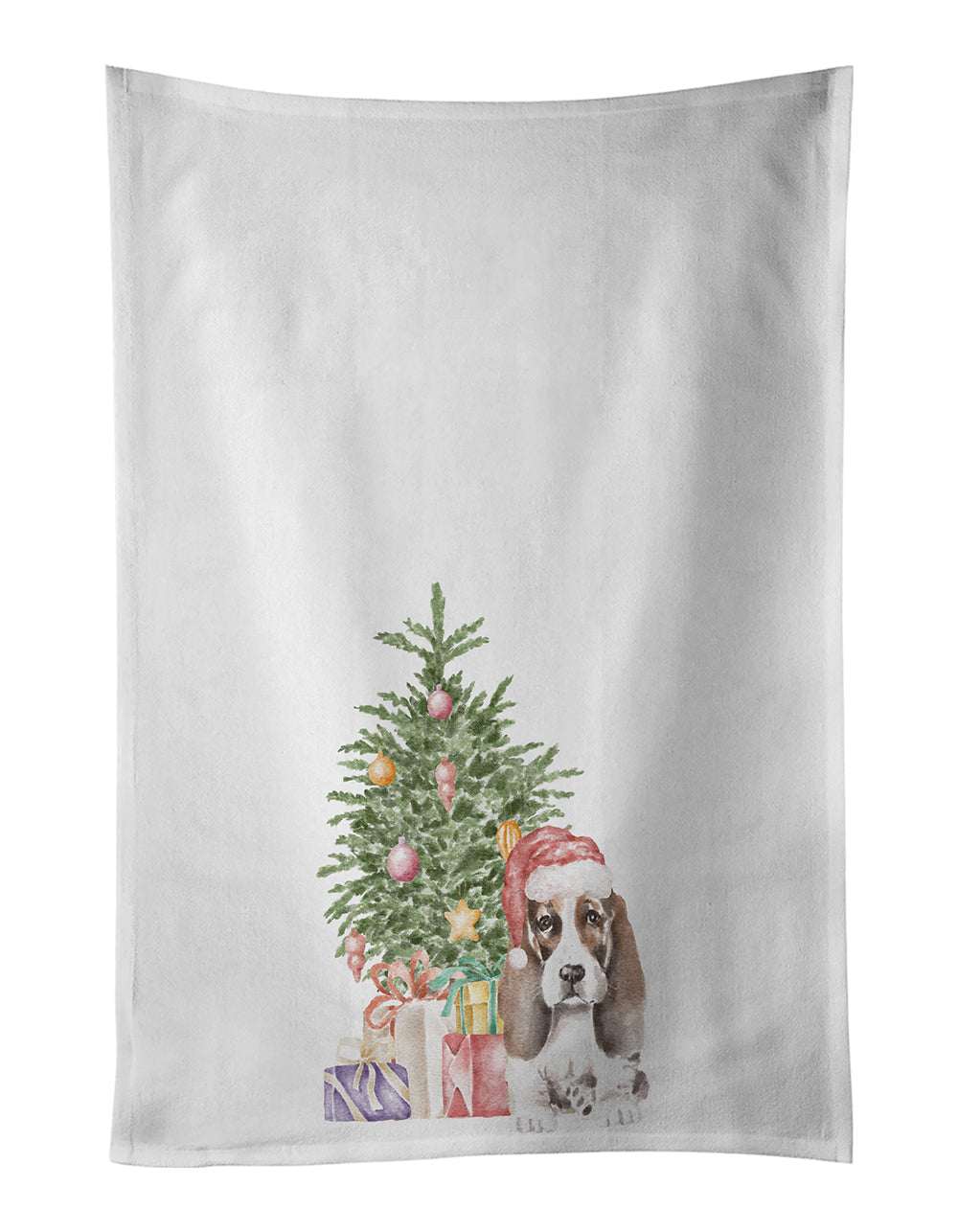 Buy this Basset Hound Puppy #2 Christmas Presents and Tree Kitchen Towel Set of 2