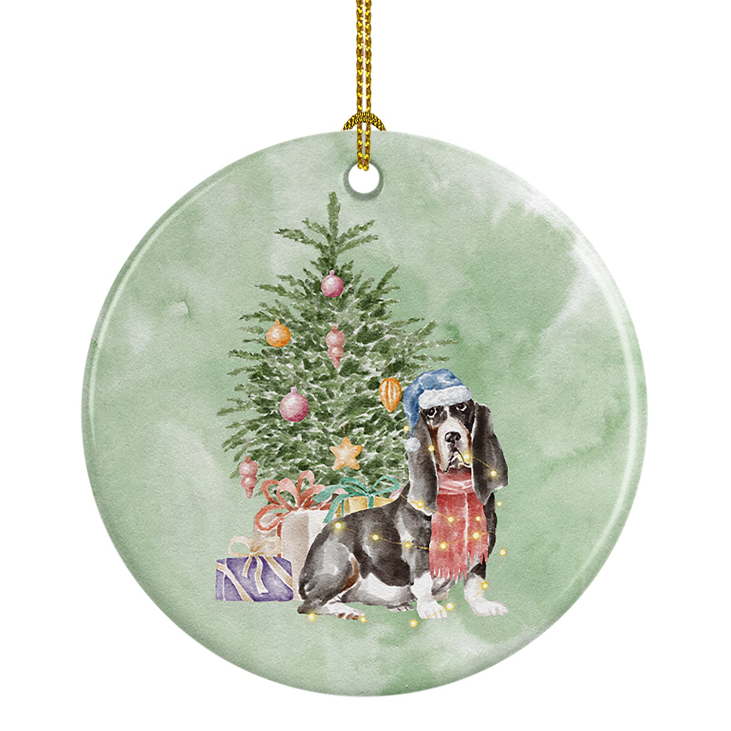 Buy this Basset Hound #2 Christmas Presents and Tree Ceramic Ornament