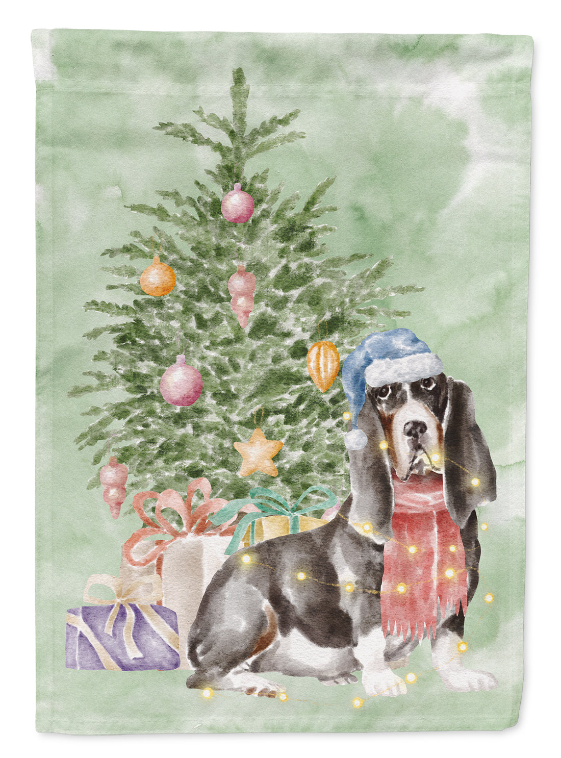 Buy this Basset Hound #2 Christmas Presents and Tree Garden Flag