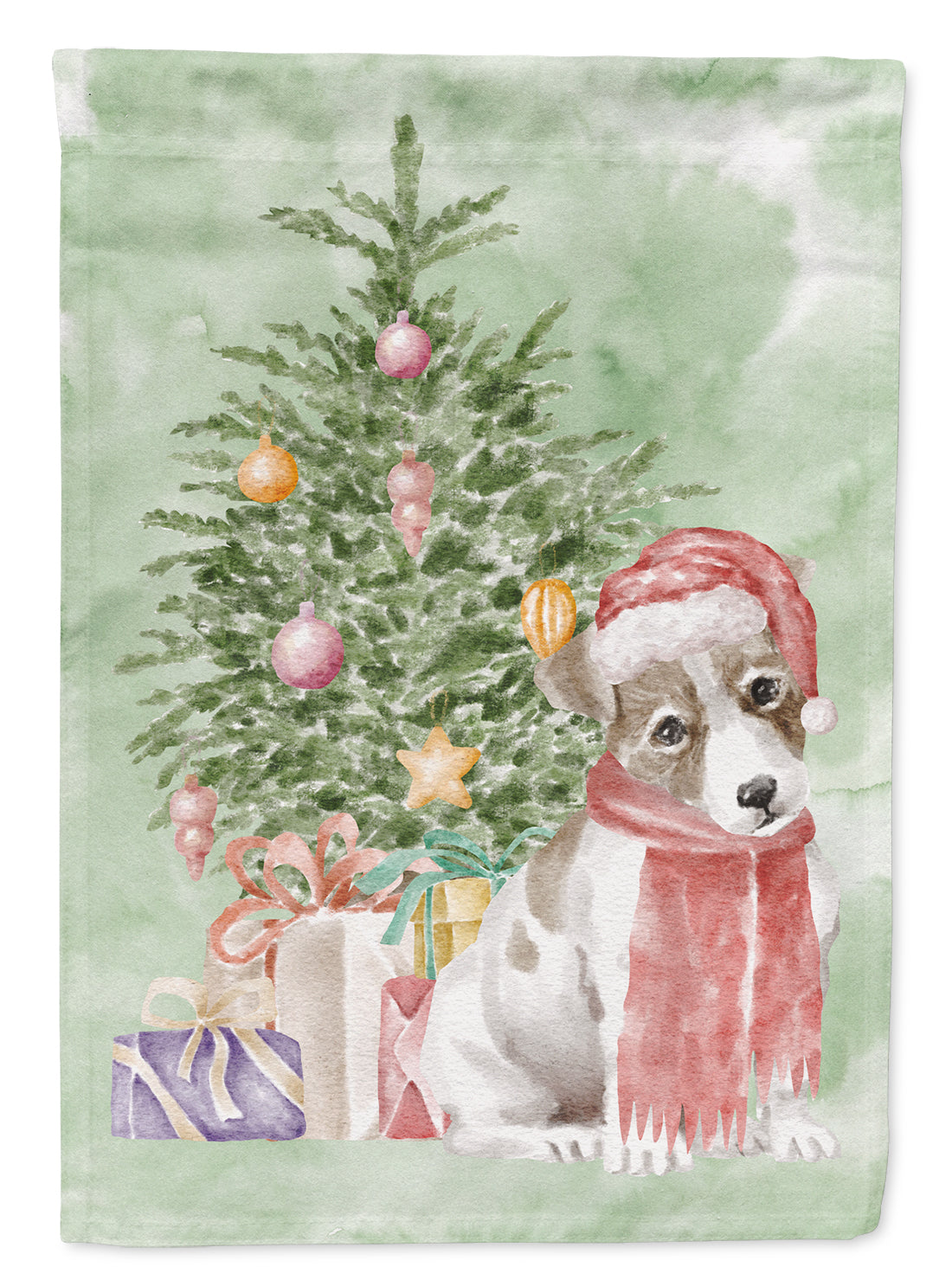 Buy this Jack Russell Terrier Smooth Puppy Christmas Presents and Tree Garden Flag