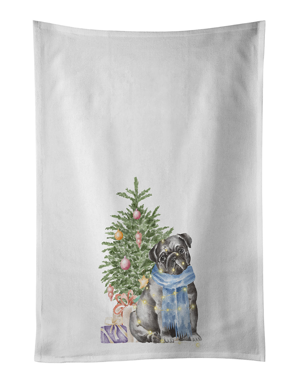 Buy this Pug Black Christmas Presents and Tree Kitchen Towel Set of 2