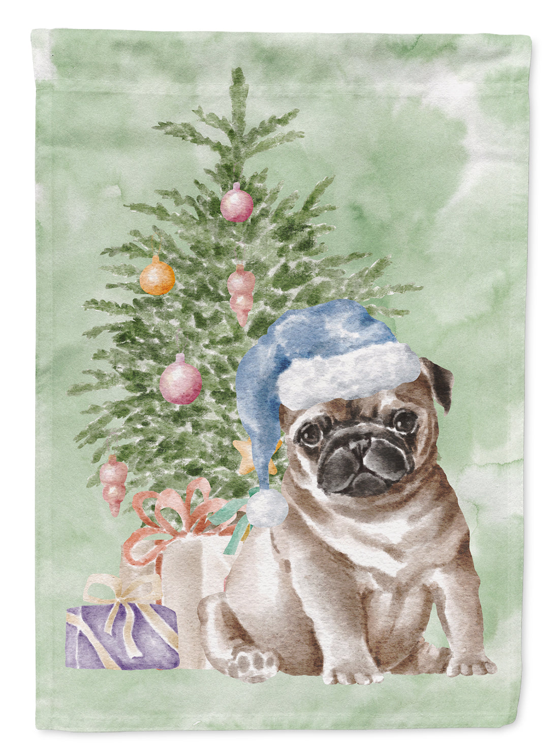 Buy this Pug Fawn Puppy Christmas Presents and Tree Garden Flag