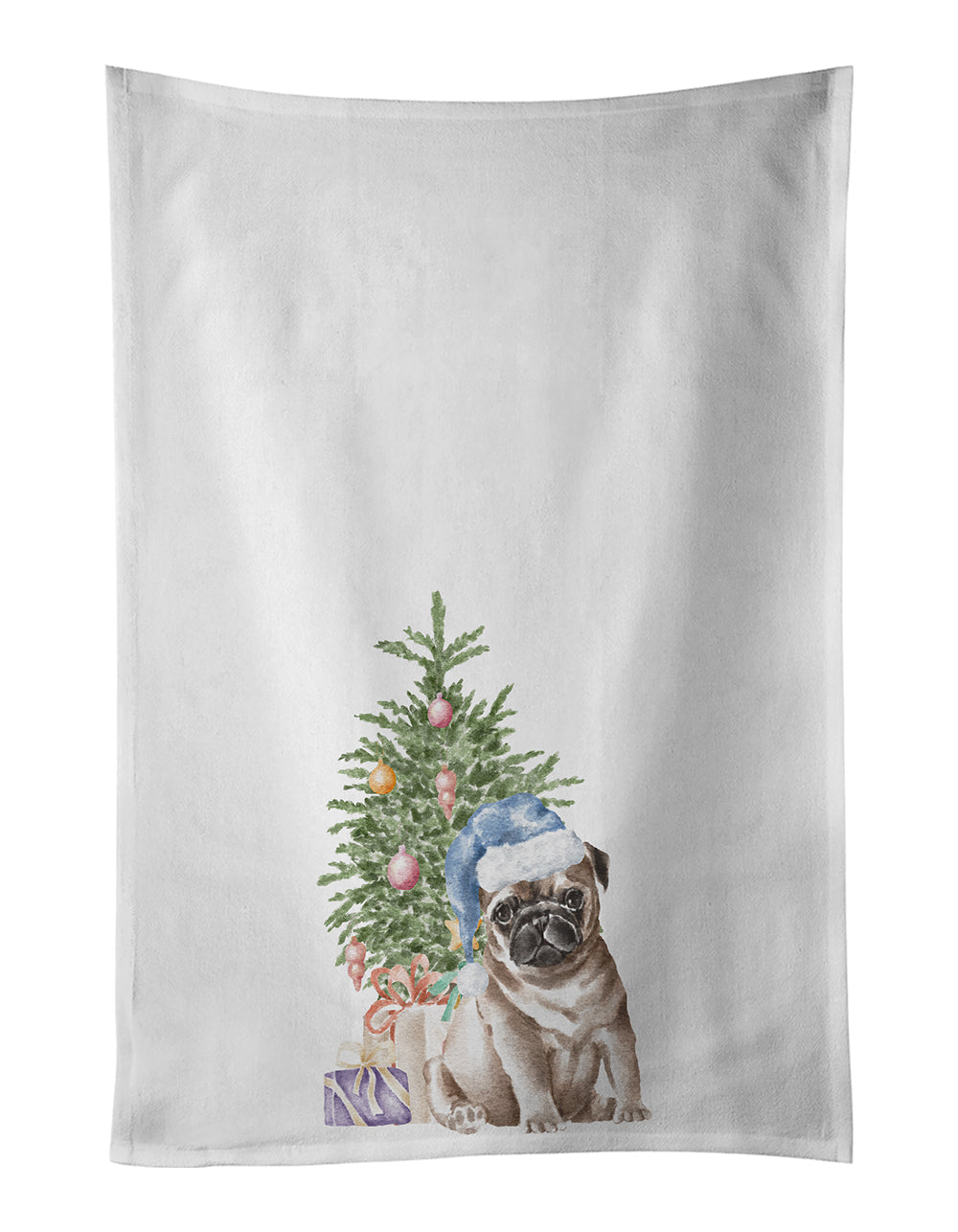 Buy this Pug Fawn Puppy Christmas Presents and Tree Kitchen Towel Set of 2