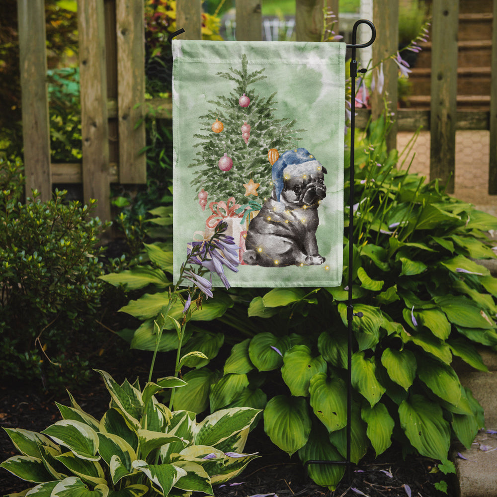 Pug Black Puppy Christmas Presents and Tree Garden Flag