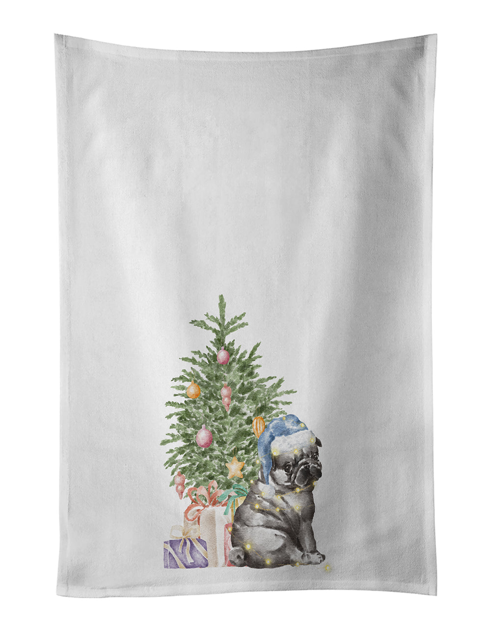 Buy this Pug Black Puppy Christmas Presents and Tree Kitchen Towel Set of 2