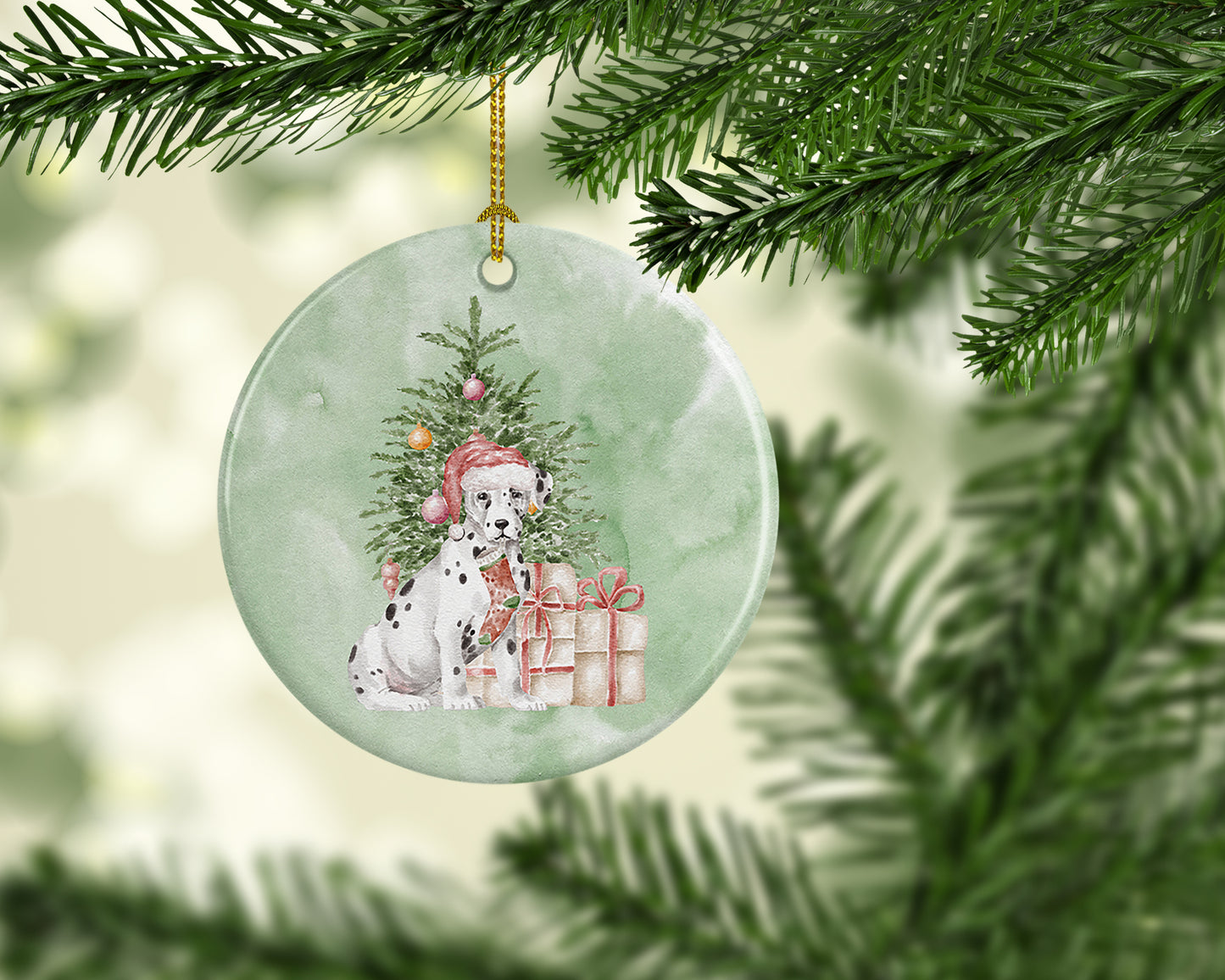 Dalmatian Christmas Presents and Tree Ceramic Ornament