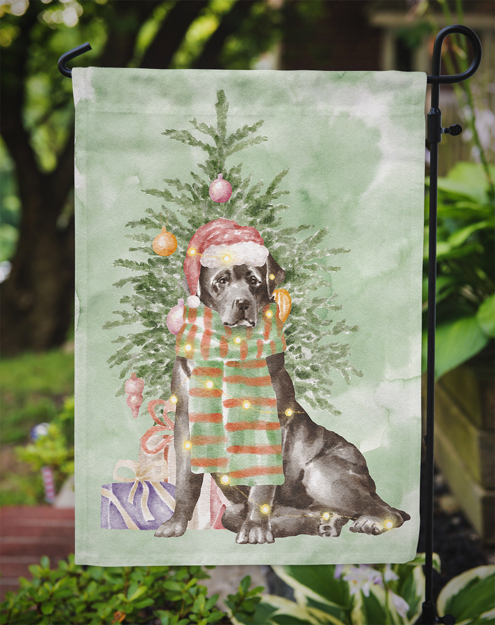 Labrador Retriever Black Christmas Presents and Tree Garden Flag