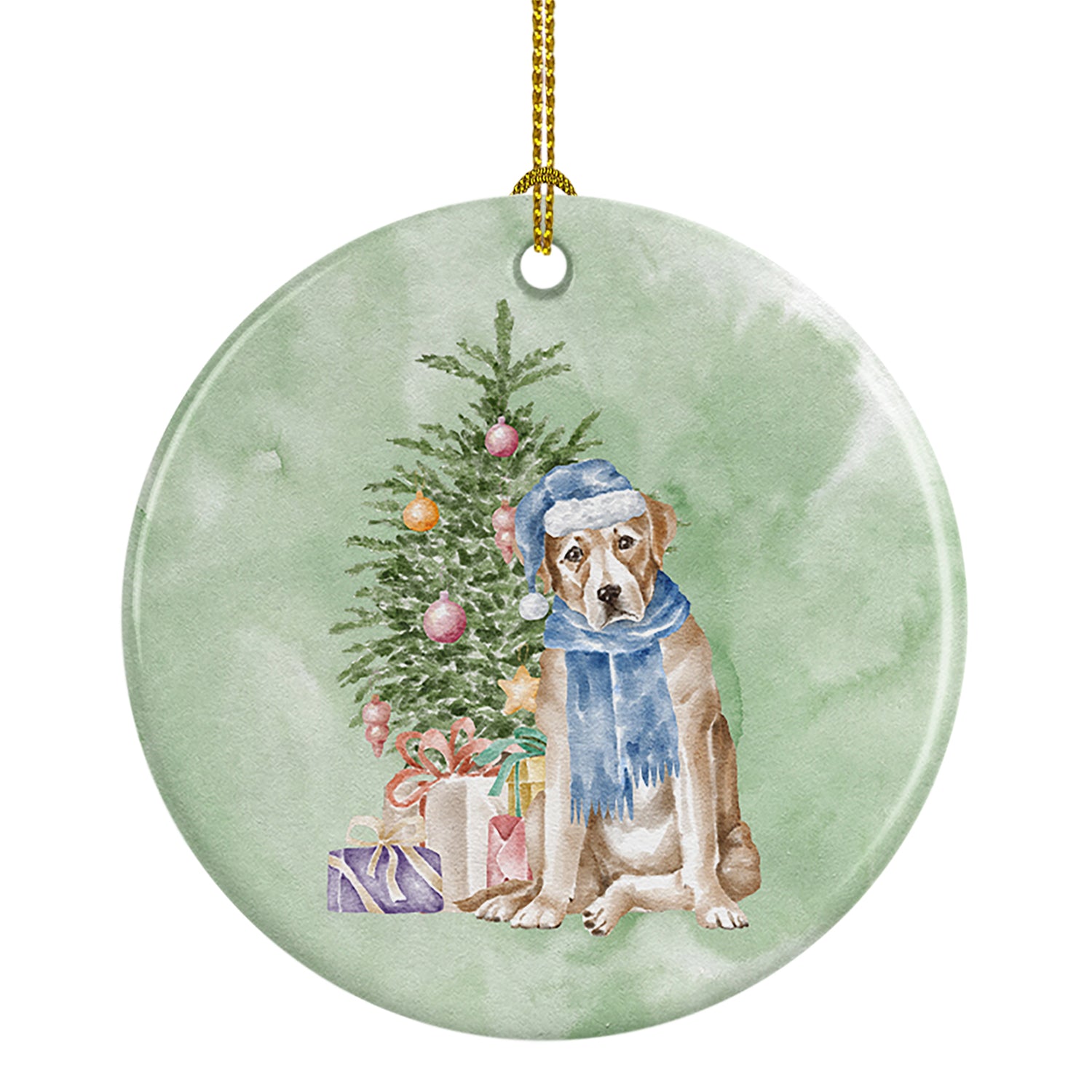 Buy this Labrador Retriever Yellow Christmas Presents and Tree Ceramic Ornament